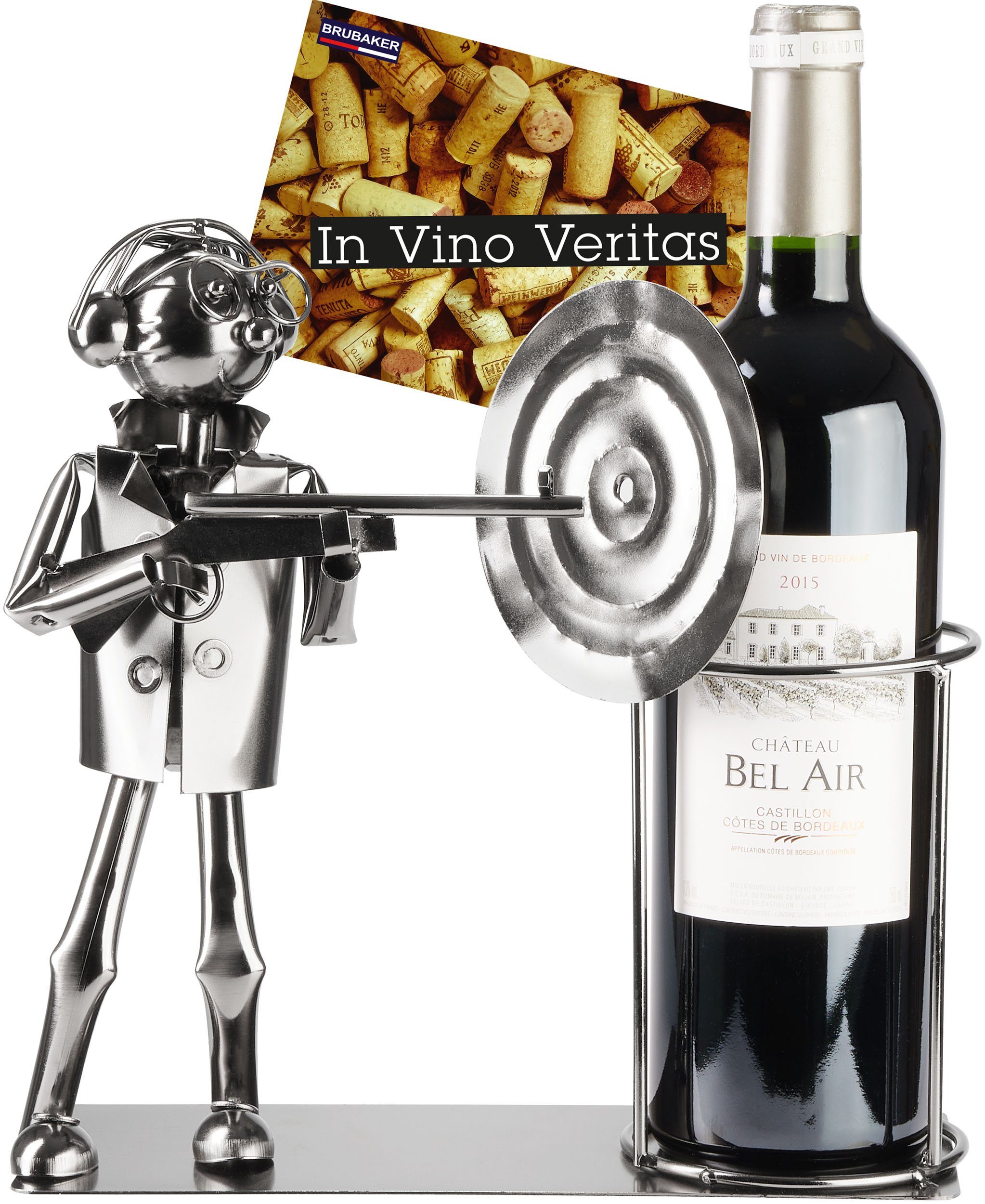 BRUBAKER Weinflaschenhalter Schütze mit Gewehr und Zielscheibe - Metall Flaschenhalter, (Dekoration mit Grußkarte, 1-St., 25 cm Flaschenstände), Schießsport - Wein Geschenk für Sportschützen und Jäger