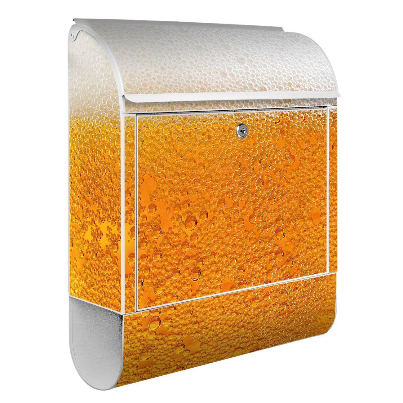 banjado Wandbriefkasten Stahl Bier (Wandbriefkasten x witterungsbeständig, x 39 pulverbeschichtet, 14cm 47 mit weiß Zeitungsfach)