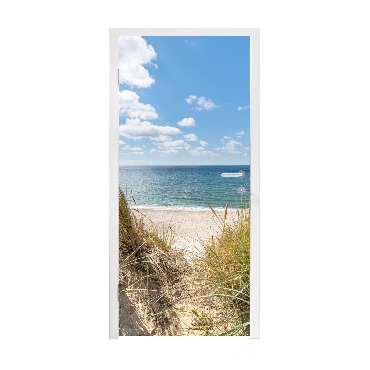 MuchoWow Türtapete Düne - Gras - Meer - Strand, Matt, bedruckt, (1 St), Fototapete für Tür, Türaufkleber, 75x205 cm