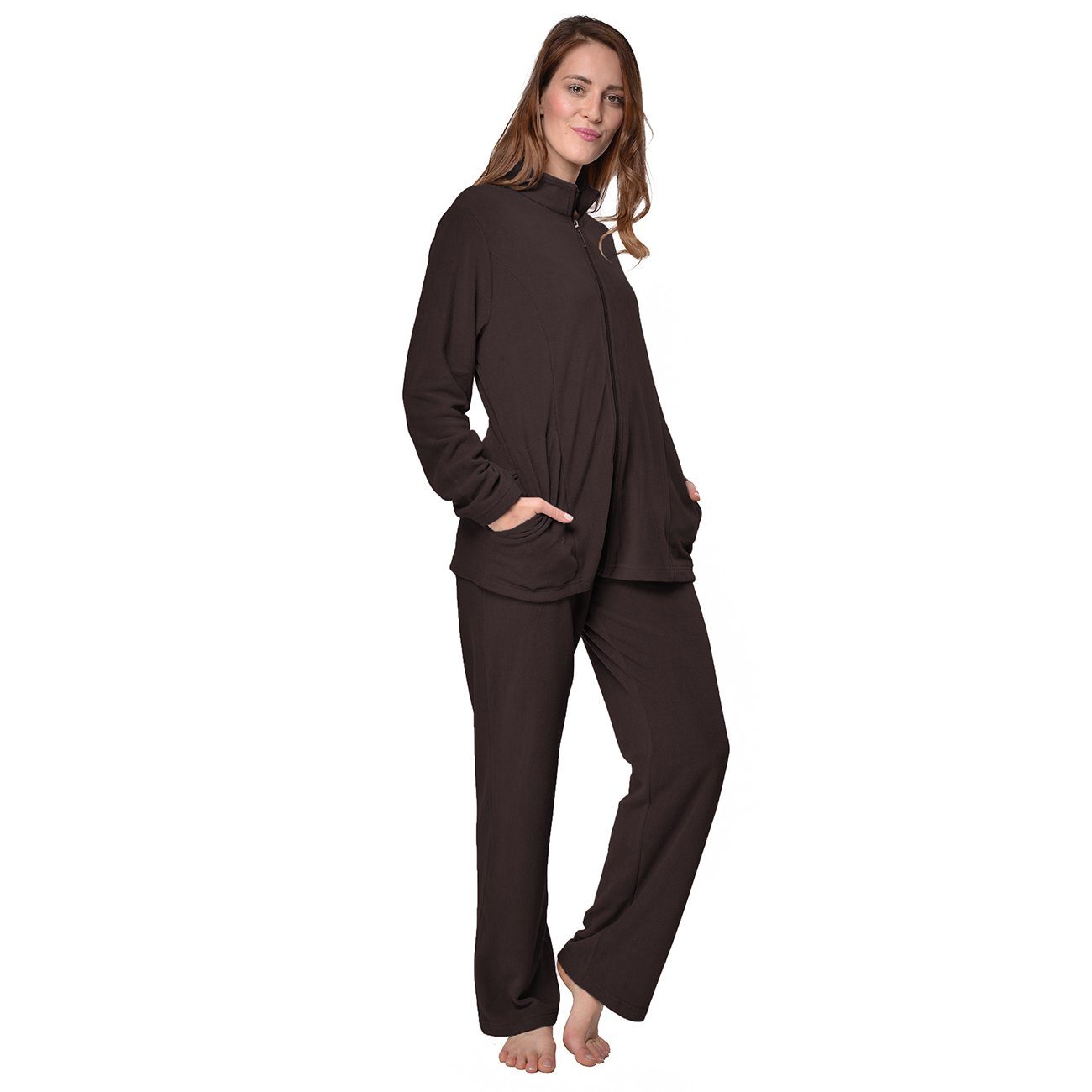 RAIKOU Hausanzug Eleganter einfarbiger Damen Hausanzug / samtig-weiche Freizeitanzug mit Reißverschluss
