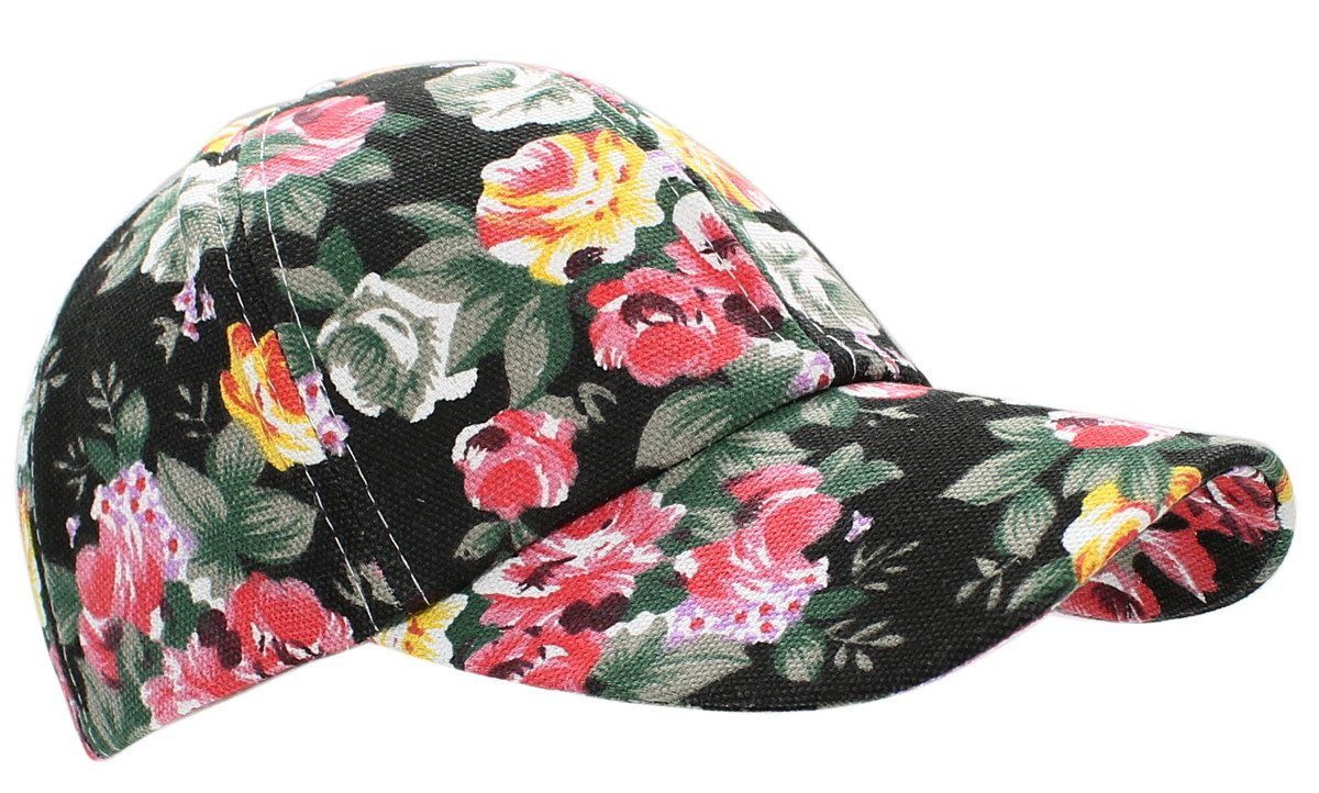 Baseball Geblümt Cap Geblümt Kappe Sommerliche Schirmmütze Damen Frauen K227-RoseSchwarz dy_mode Baseballkappe