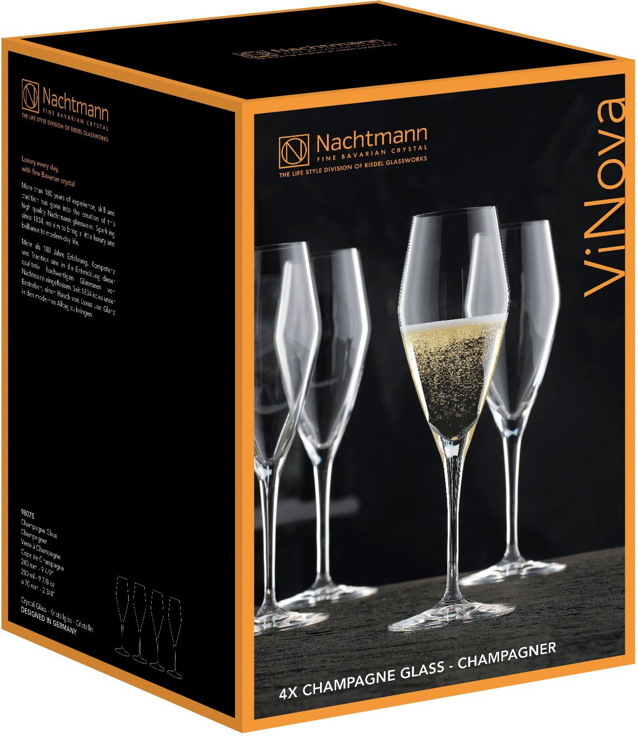 Nachtmann Champagnerglas ViNova, 4-tlg., Kristallglas, 280 ml, Made in Germany, 4-teilig