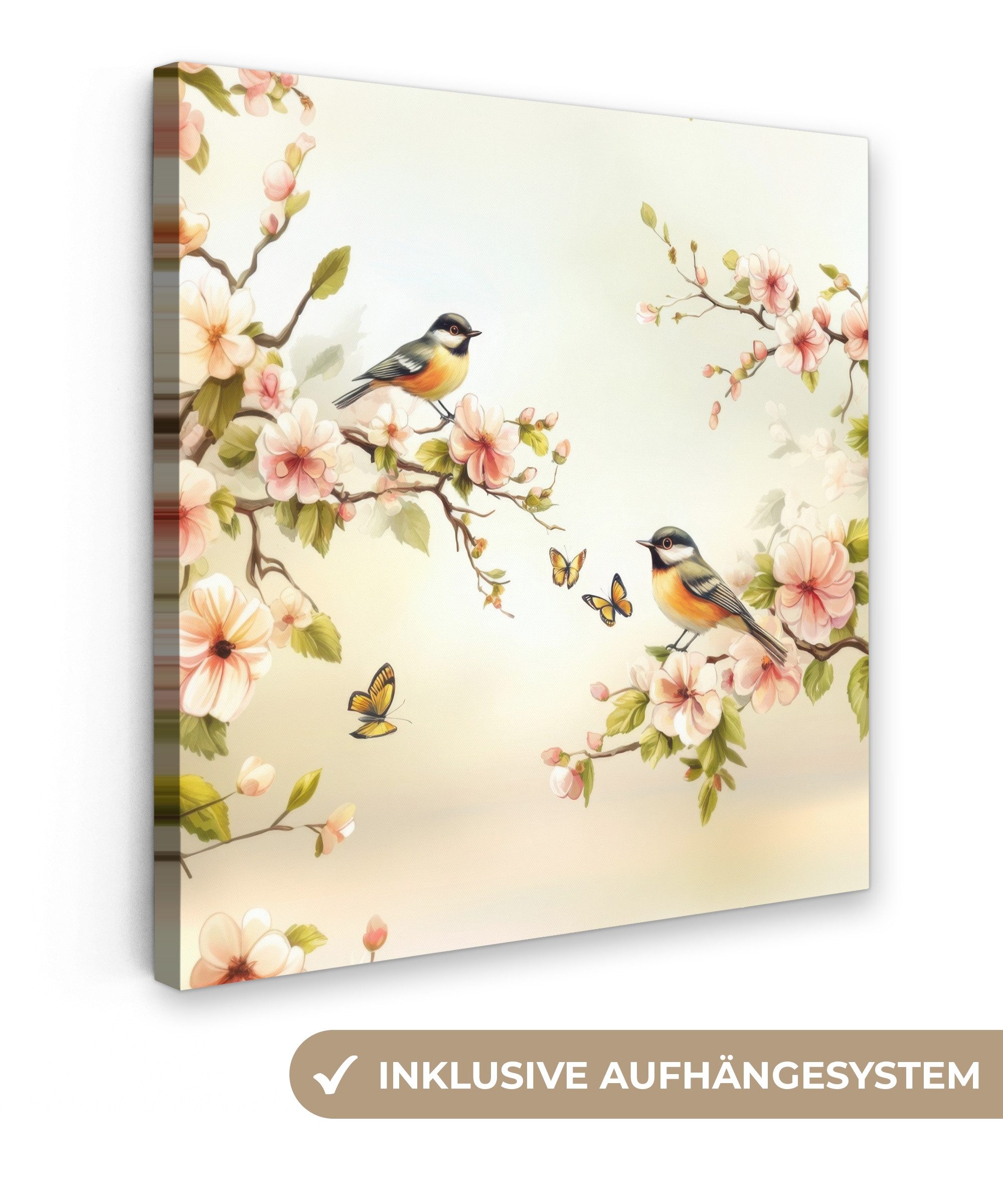 OneMillionCanvasses® Leinwandbild Äste - Blumen - Vögel - Rosa, Fotodruck ( günstig online kaufen