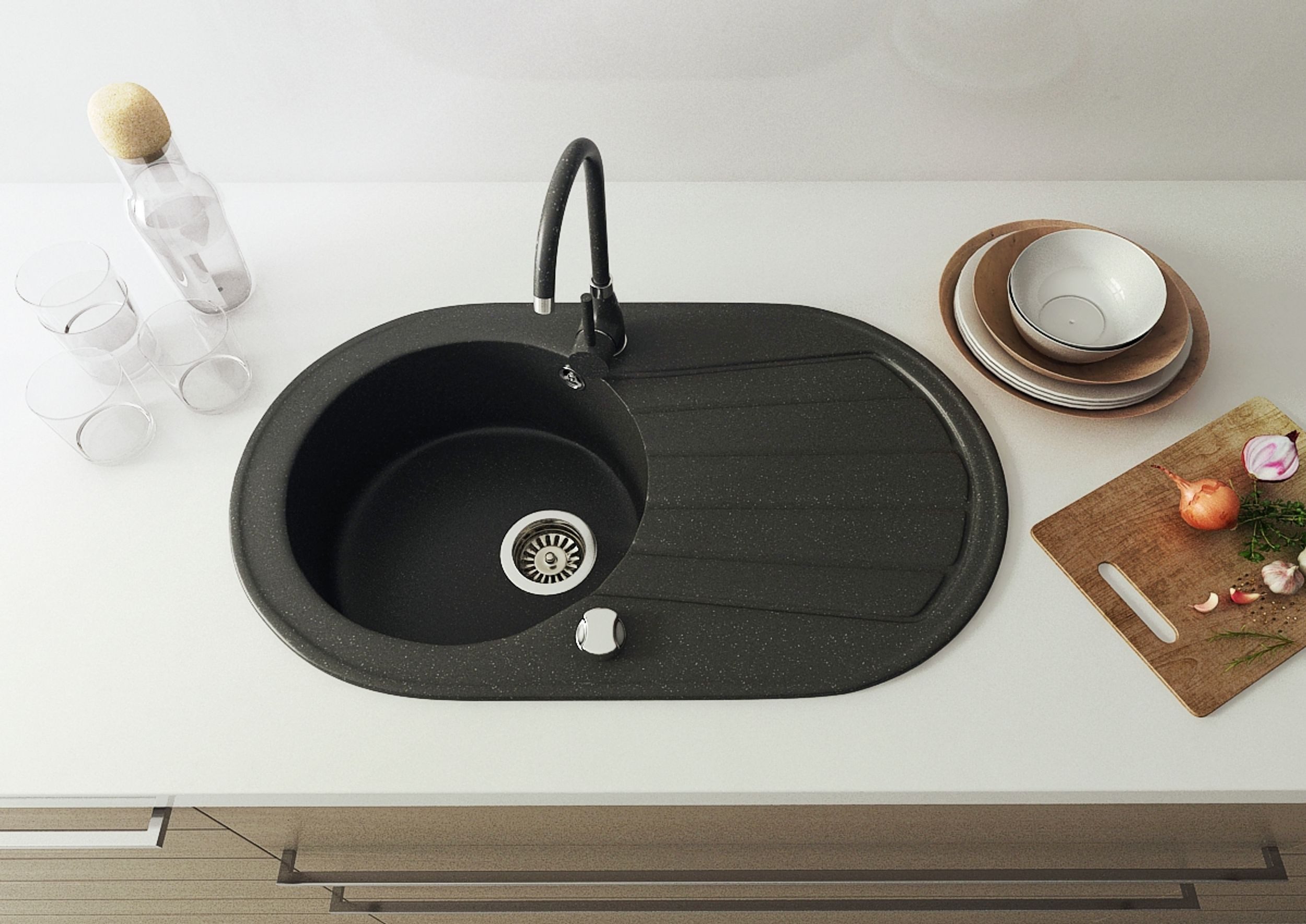 Küchen-Preisbombe Granitspüle Cleo Spüle Einbauspüle Küchenspüle Spülbecken 78x46,5 schwarz