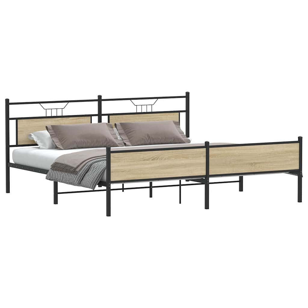 vidaXL Bett Metallbett ohne Matratze Sonoma-Eiche günstig online kaufen