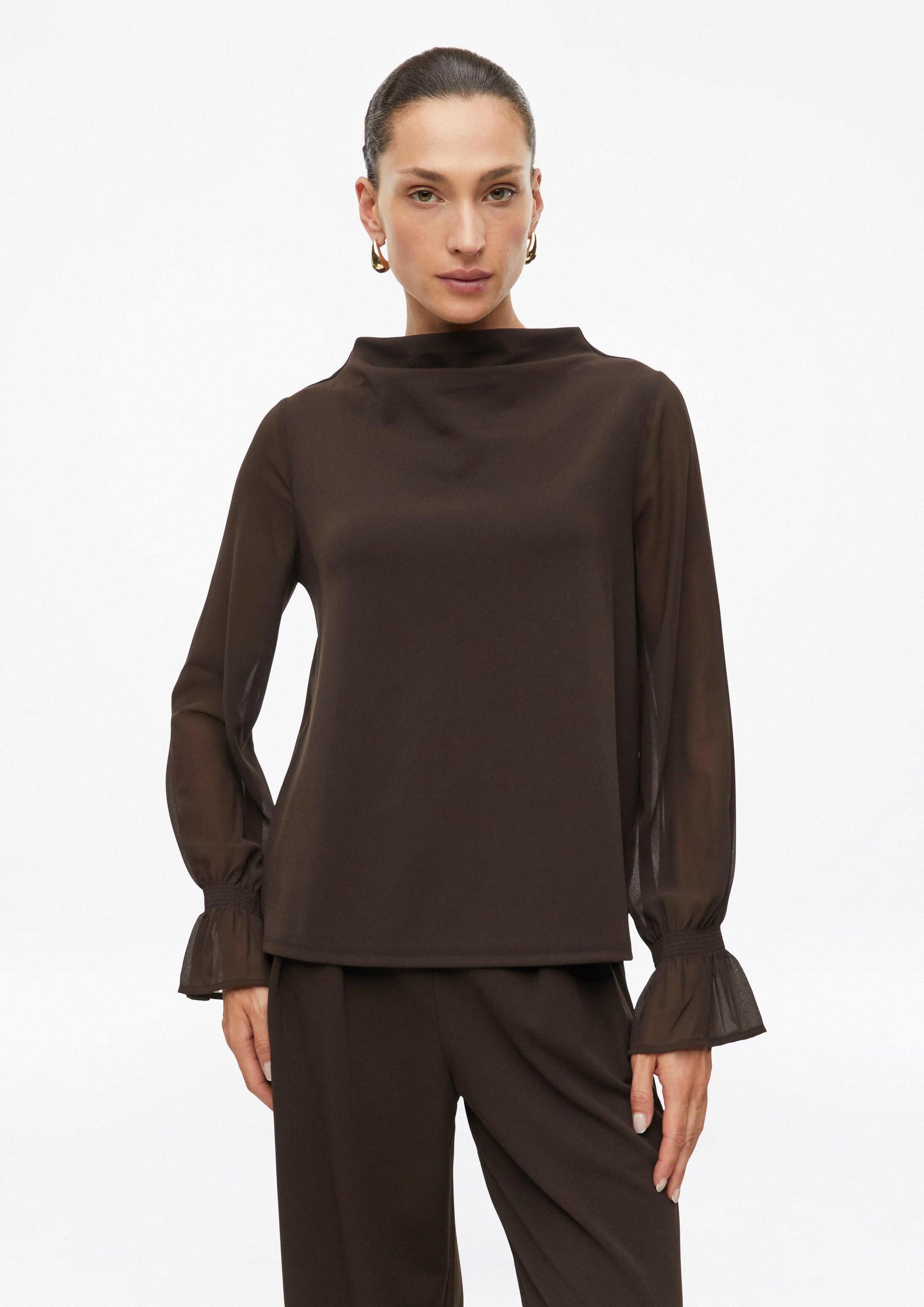 s.Oliver Langarmbluse T-Shirt Materialmix-Bluse mit Wasserfall-Ausschnitt und Volantärmeln