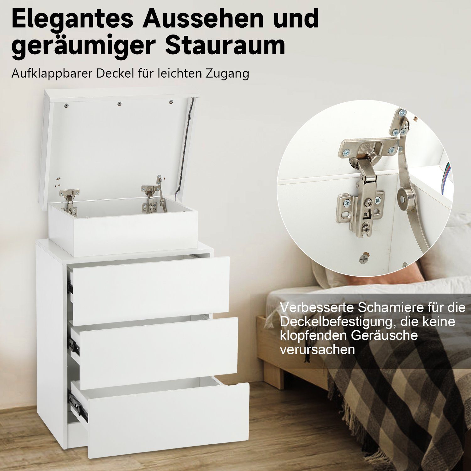 oyajia Nachttisch Hochglanz Nachtschrank mit 2 Schubladen,LED-Beleuchtung 16 Farben (Nachttisch mit LED Streifen, Beistelltisch), Nachttisch mit einstellbare Fa – Bild 5 von 5
