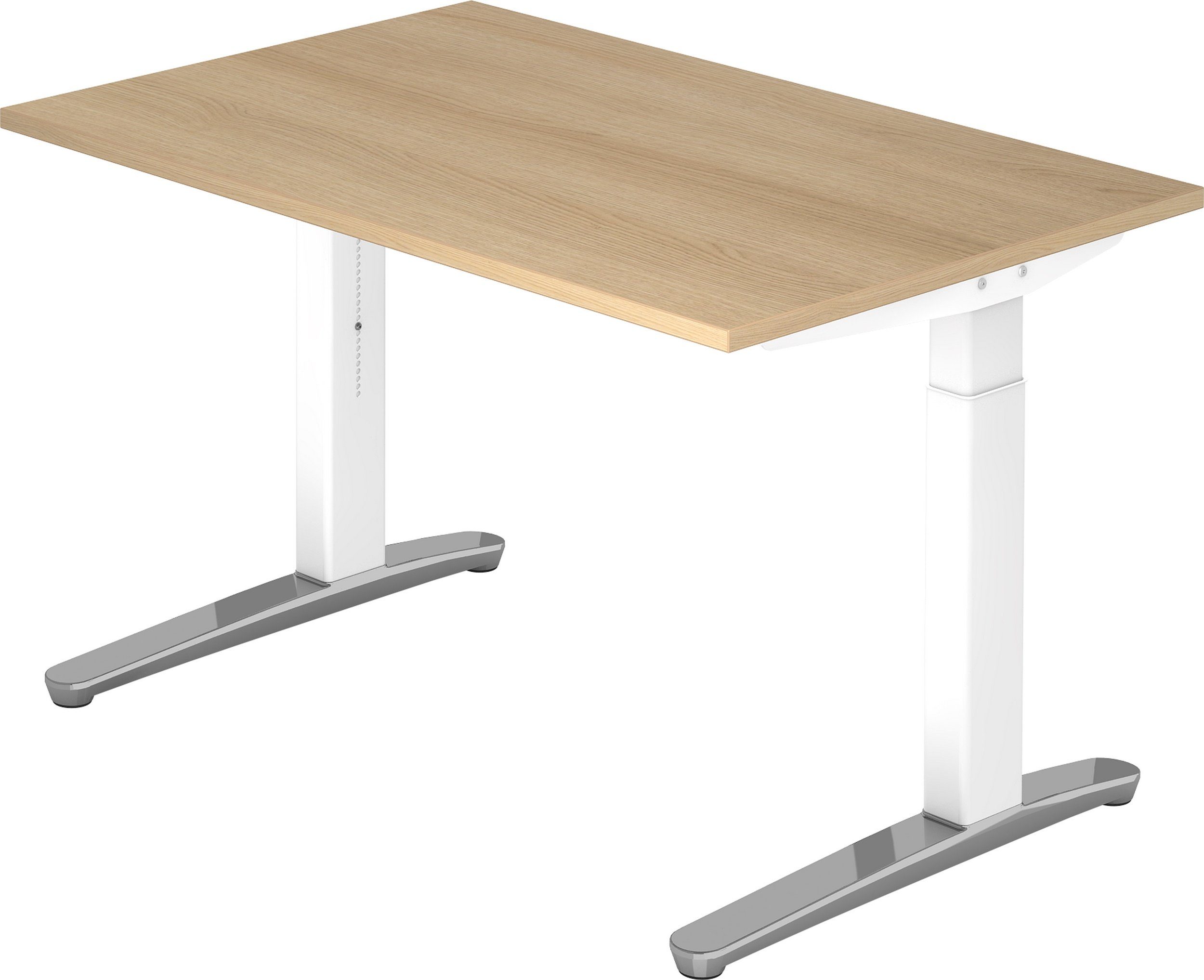 bümö Schreibtisch Schreibtisch Serie-XB, Rechteck: 120 x 80 cm - Dekor: Eiche - Gestell: Weiß/Alu poliert