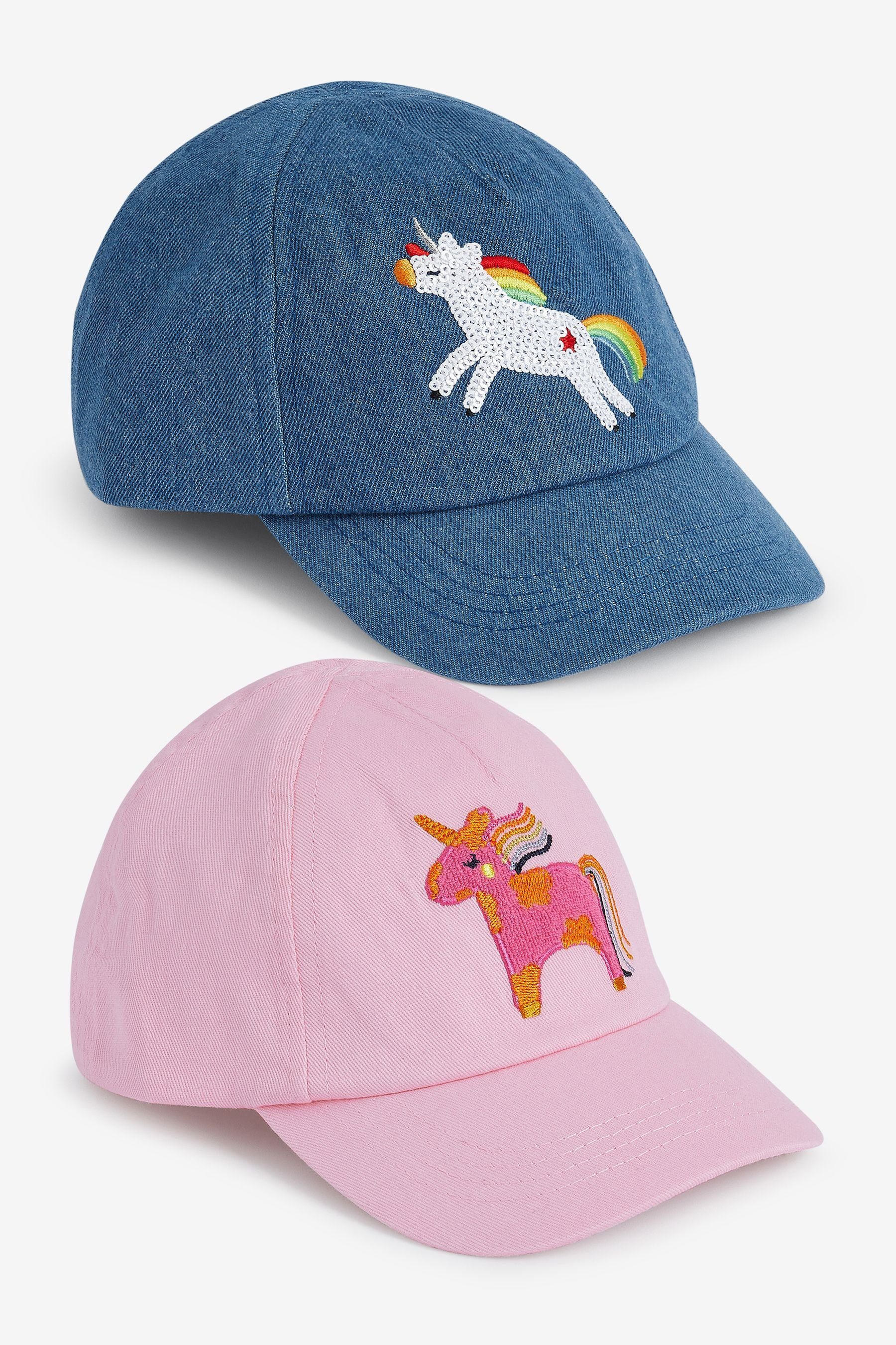 Next Baseball Cap 2 (2-St) Häkel-Kappen Pink/Chambray x Unicorn