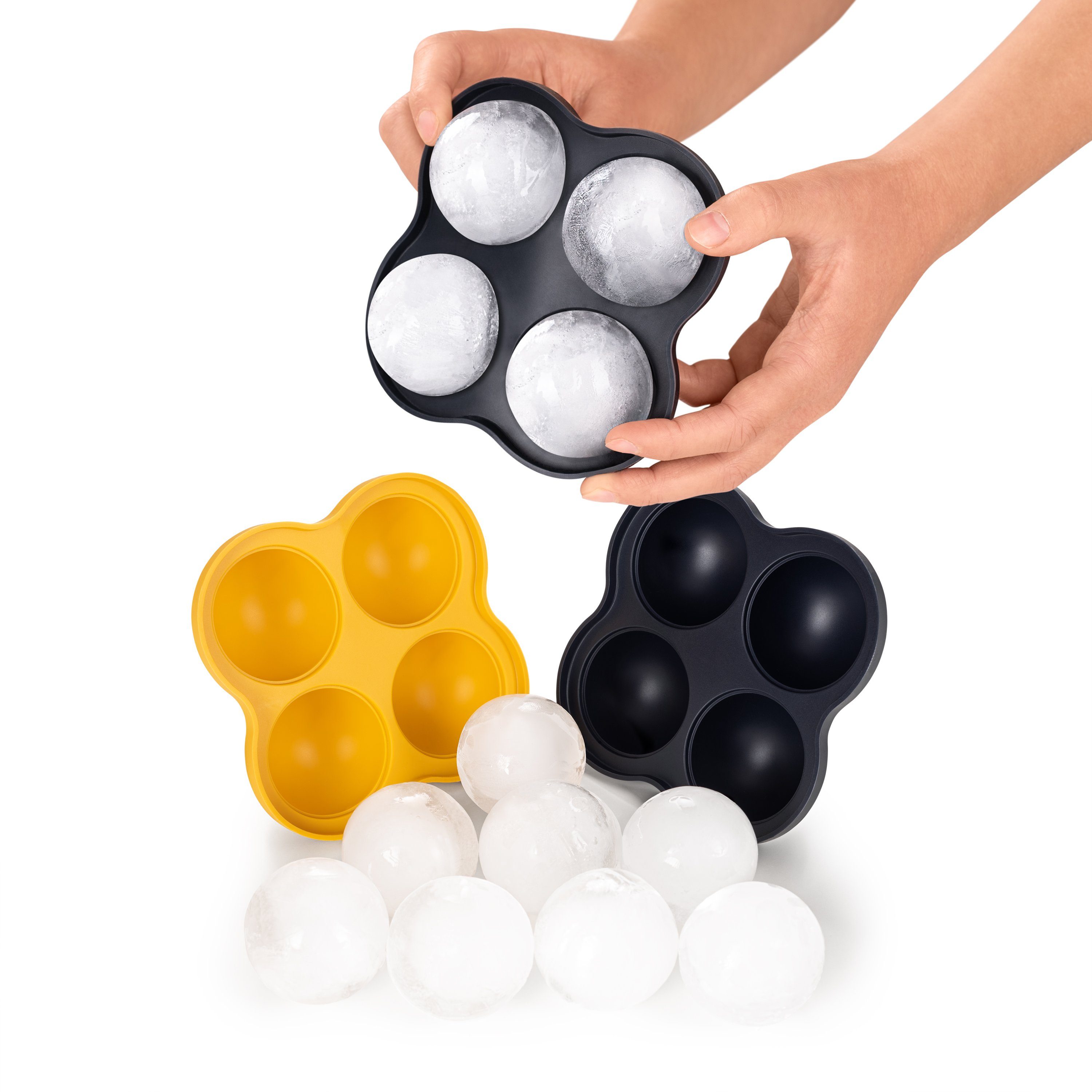 Silikon Schwarz 2x4er & Blumtal Gelb Eiswürfelform Eiskugelform - der Kugelgröße frei, Eiswürfelform Pack, XXL, BPA Kugeln Leichtes Eiswürfel Herauslösen