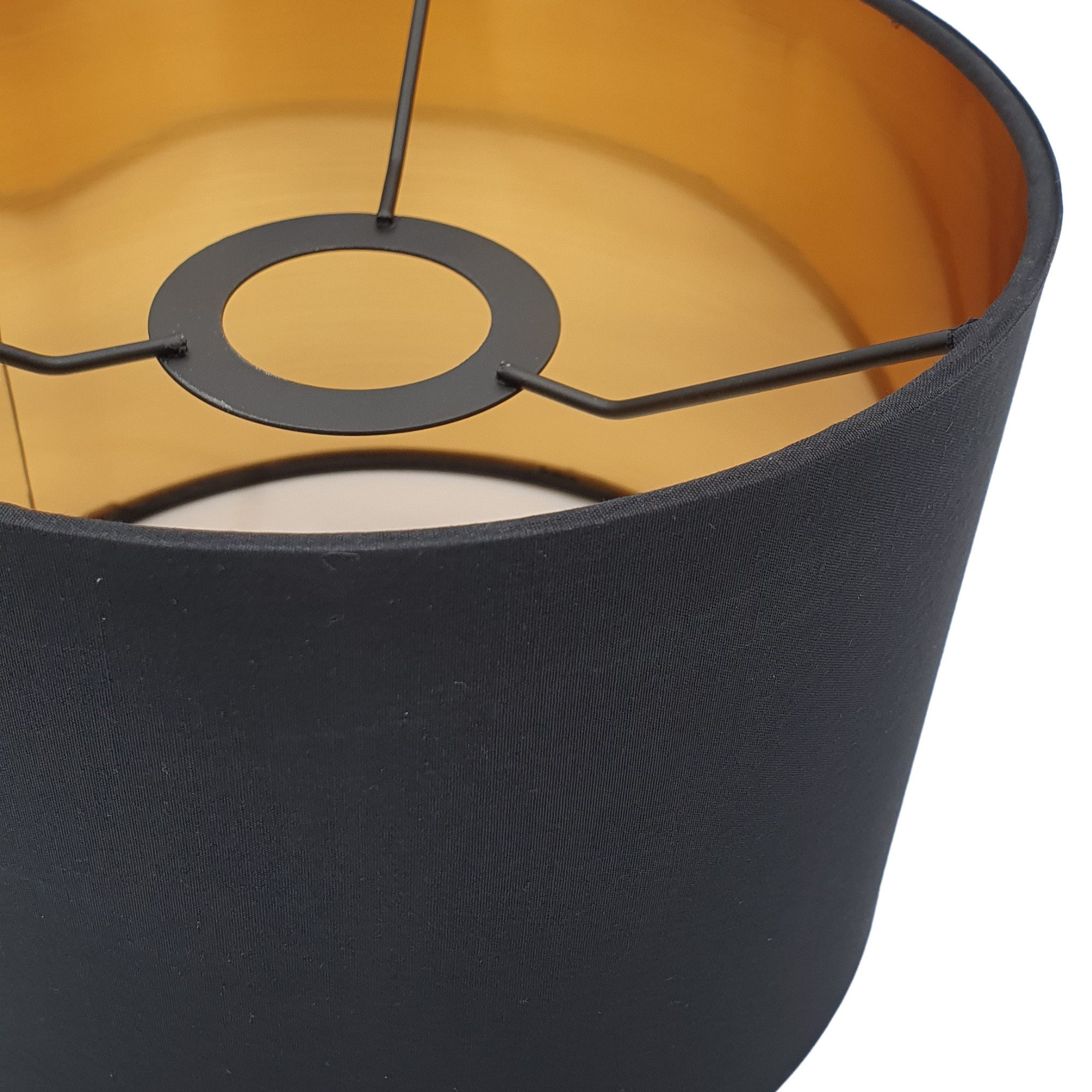 Lichthandel Hoch Lampenschirm Schwarz Gold Rund Retro Vintage Stofflampenschirm E27, Leuchtenschirm Textilschirm Ersatzschirm Tischlampe Pendelleuchte