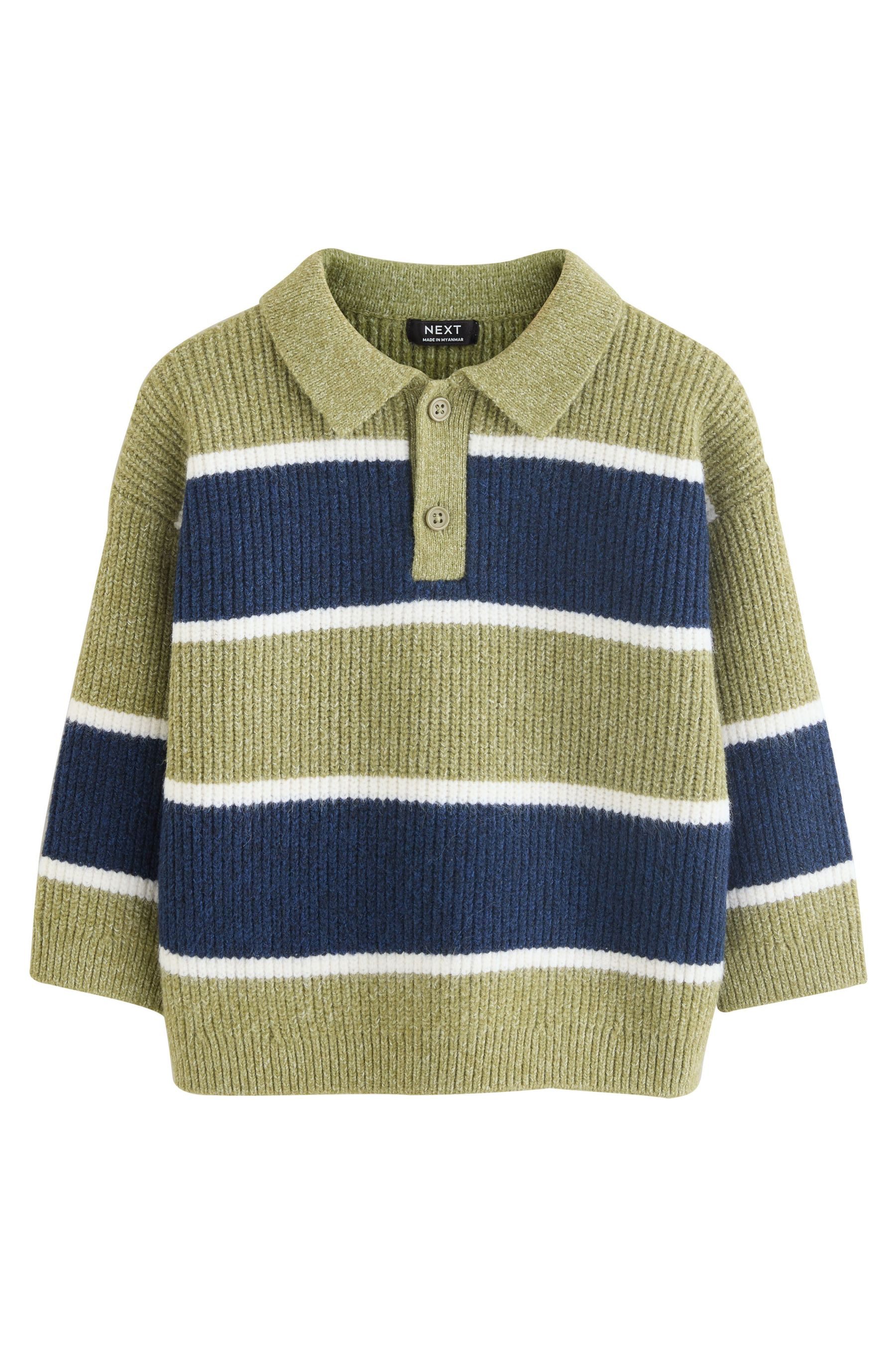 Next Polokragenpullover Gestricktes Rugby-Poloshirt mit Streifen (1-tlg)