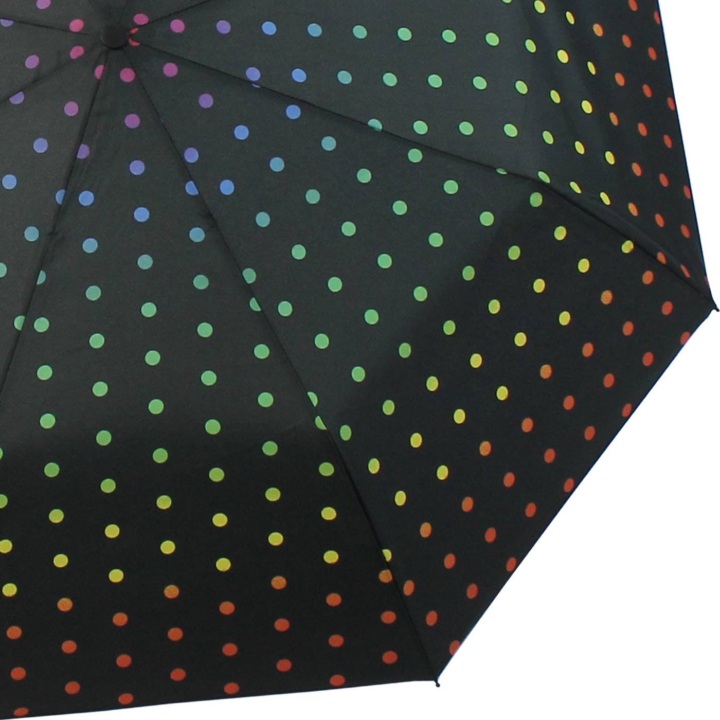 Taschenregenschirm Auf-Automatik für mit Schwarz Regenschirm mit Punkten Damen, RAIN Regenbogen-farbenen HAPPY schöner auf