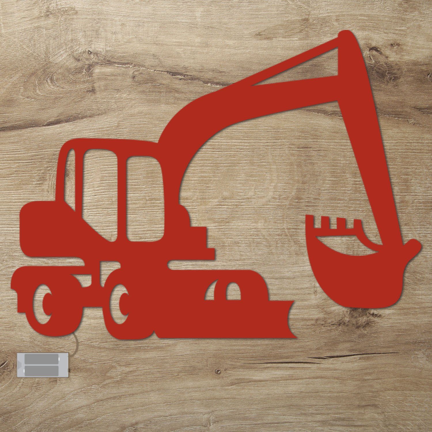 Namofactur LED Nachtlicht Wandlampe Bagger Holz Wand Deko Lampe Nachtlicht I Kinderzimmer, Ohne Zugschalter/Stern, LED fest integriert, Warmweiß