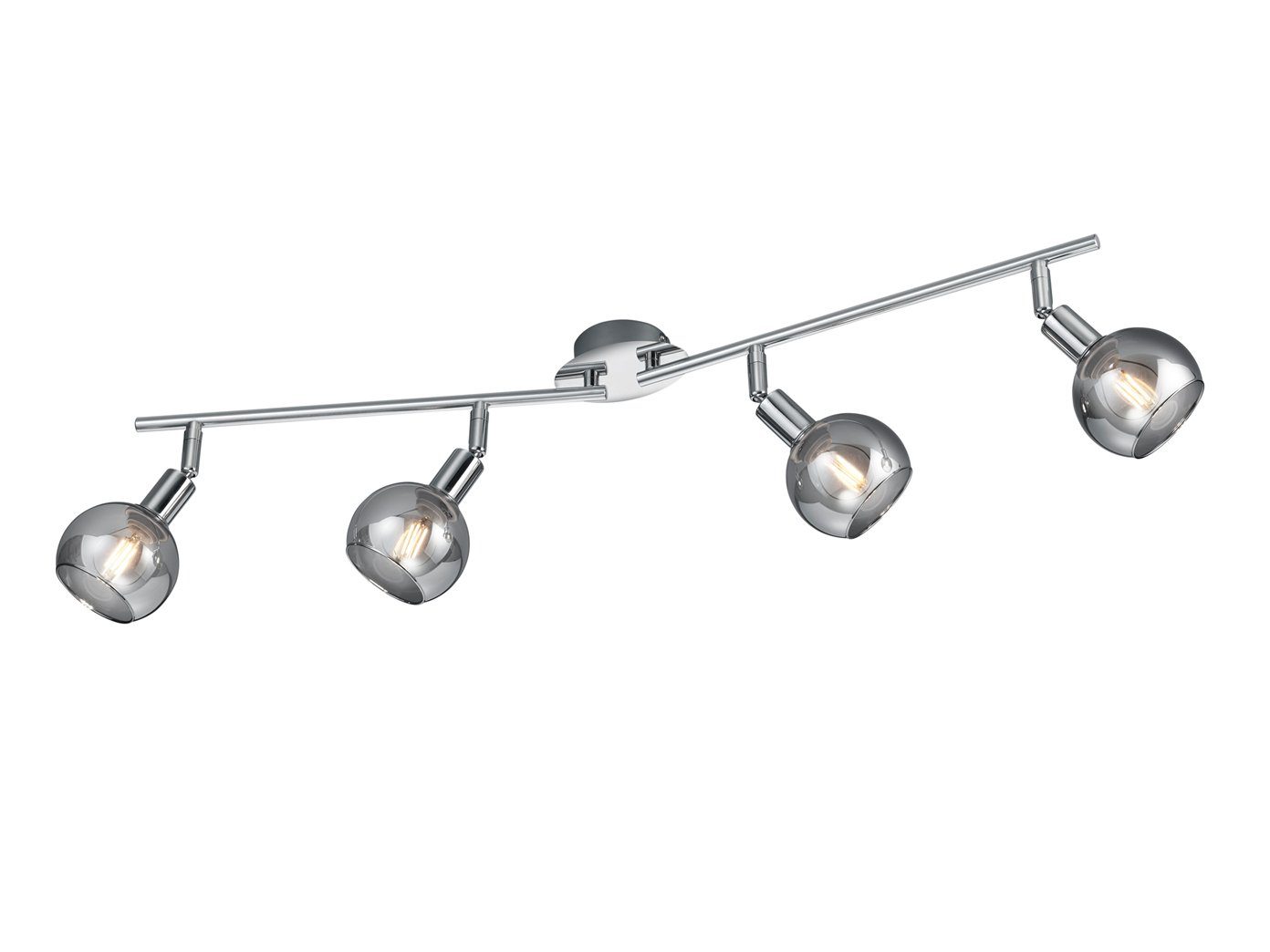 Reality Leuchten LED Deckenstrahler, Dimmfunktion, LED wechselbar, Warmweiß, innen, große Deckenleuchte 4x Rauch-glas Lampenschirm für Treppenhaus