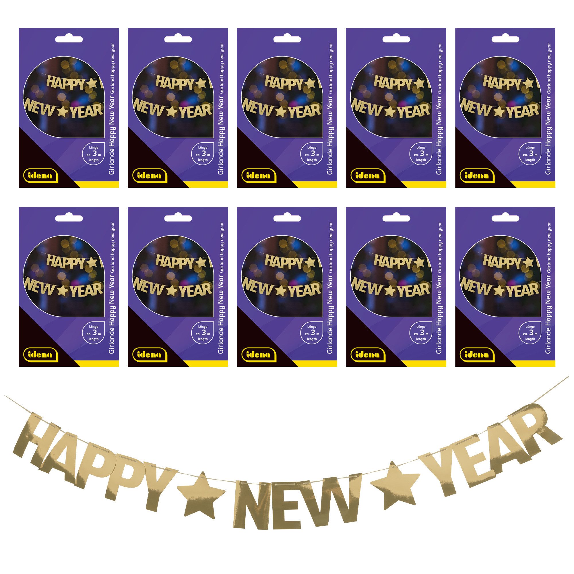 Idena Girlande Idena Bundle Girlanden Happy New Year 300cm 10 Stück