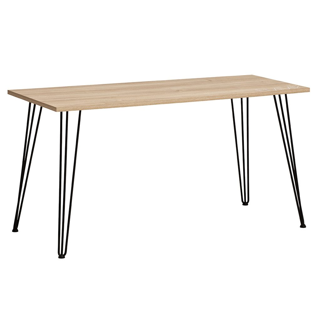 Lomadox Schreibtisch ELURU-80, 140 cm breit, in Eiche, Metallbeine schwarz