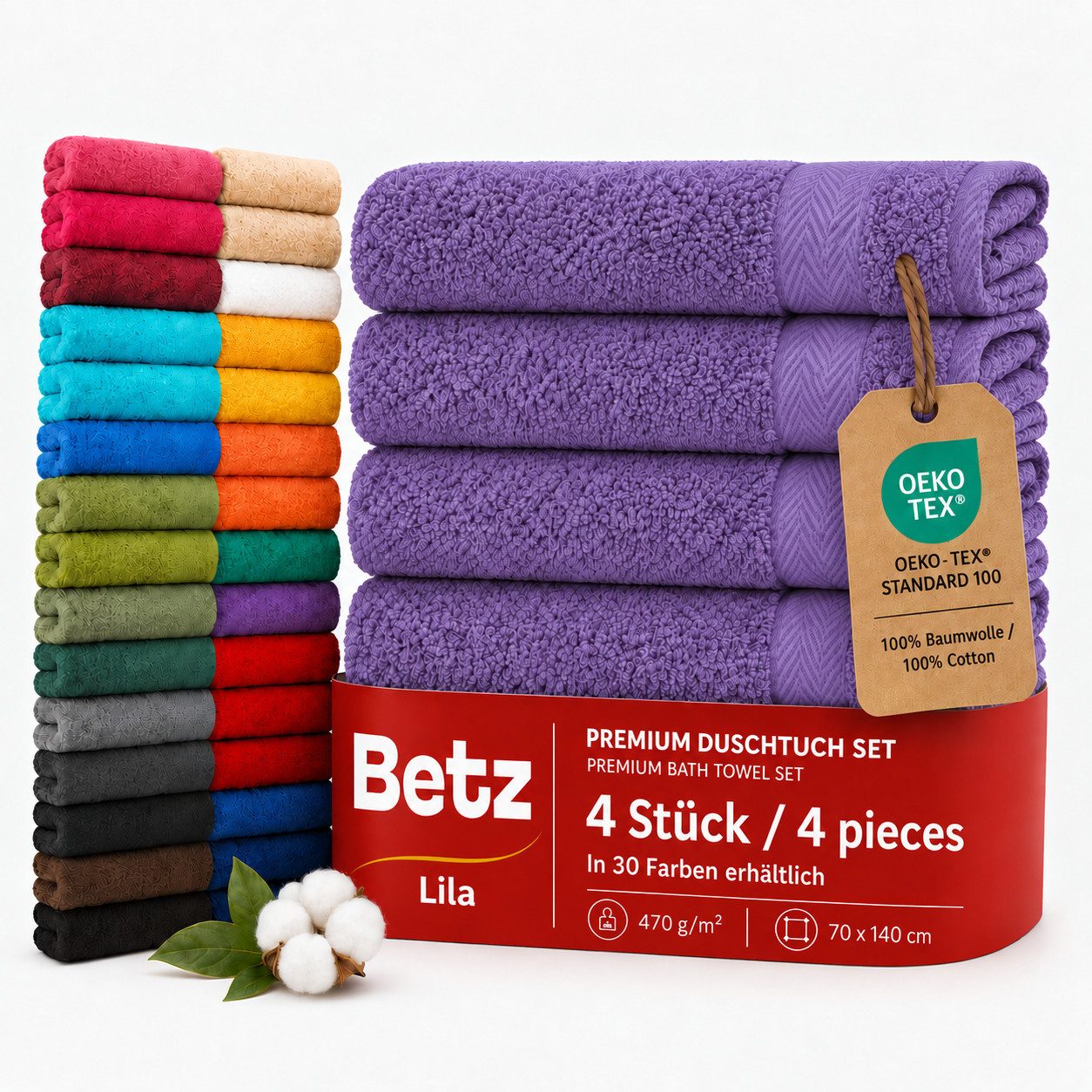 Betz Duschtücher 4 Stück Duschtücher 70x140 cm PREMIUM, 100% Baumwolle (Set, 4-St), Duschhandtuch Badetuch Strandtuch Handtuch