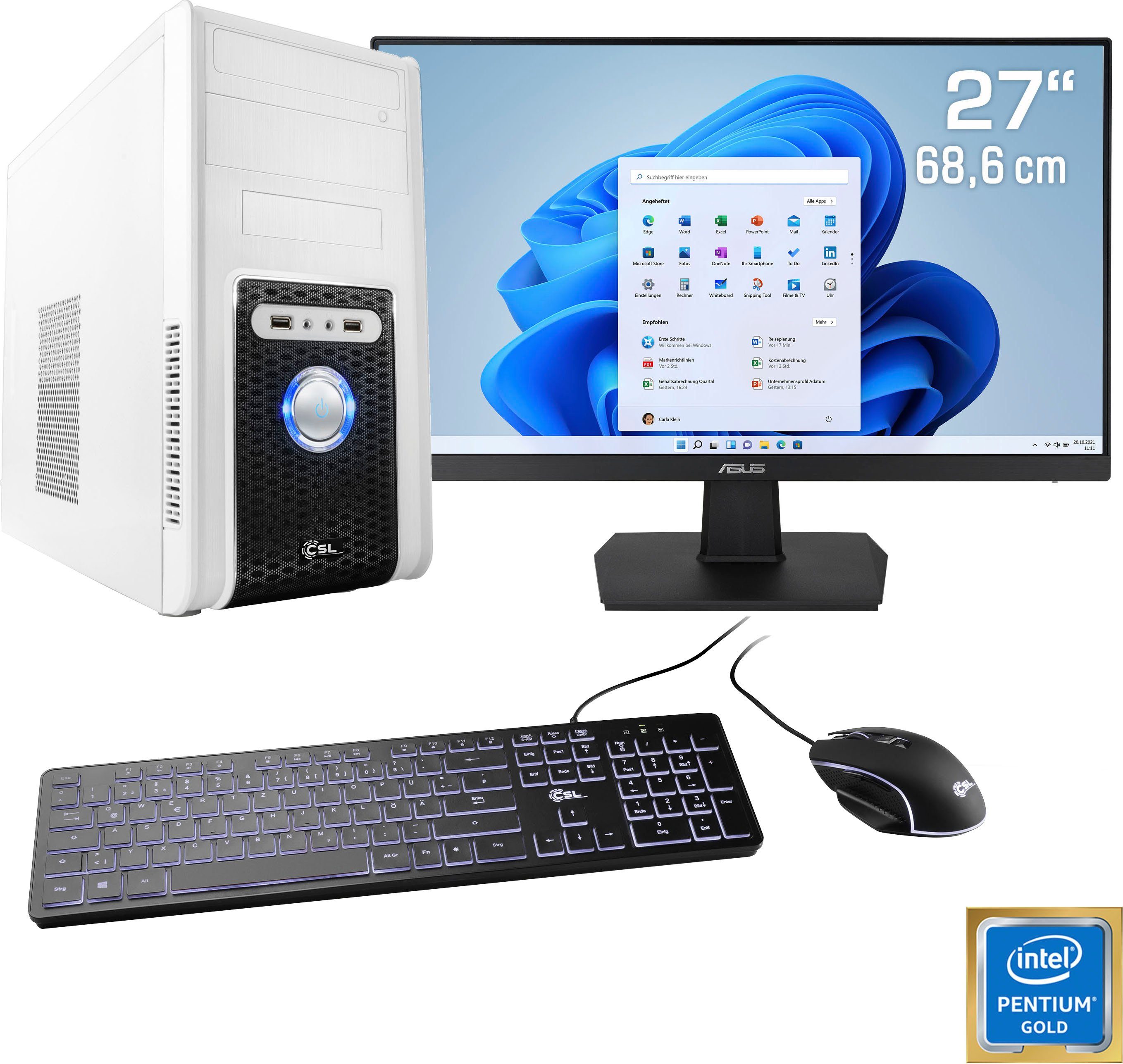 CSL Speed V21113 PC-Komplettsystem (27", Intel® Pentium Gold G6400, 16 GB RAM, 1000 GB SSD)