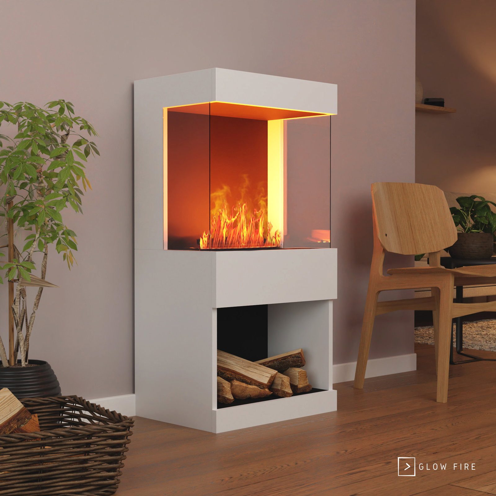 GLOW FIRE Elektrokamin OGF 2 Wasserdampf Kamin, Standkamin, Elektrischer Kamin, Wasserdampfkamin mit 3D Feuer und Knisterfunktion
