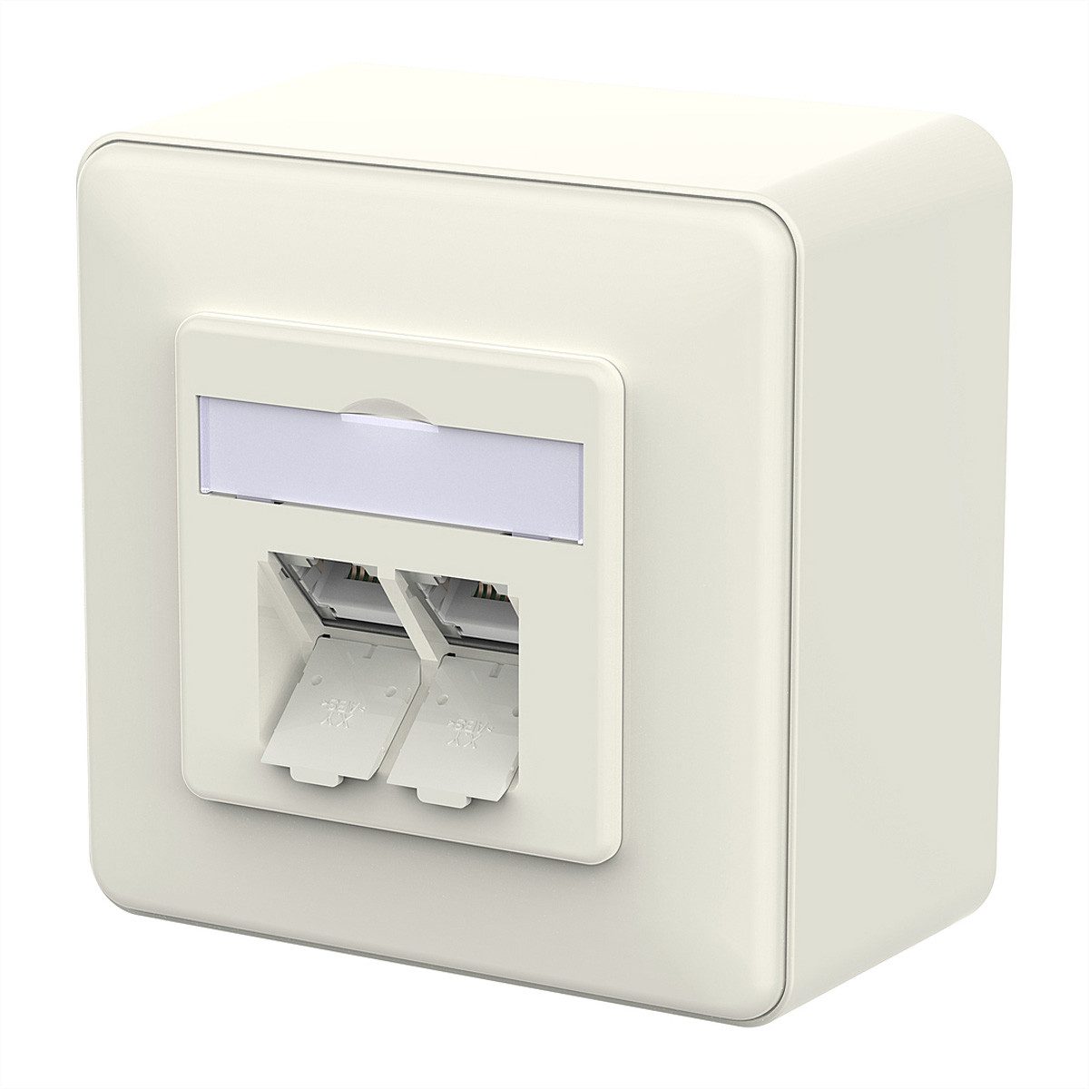 Metz Connect E-DAT C6A LSA++ Dose, 2 Port Netzwerk-Panel (bestückt, 2 Ports, AP, reinweiß, 130E380002-I)