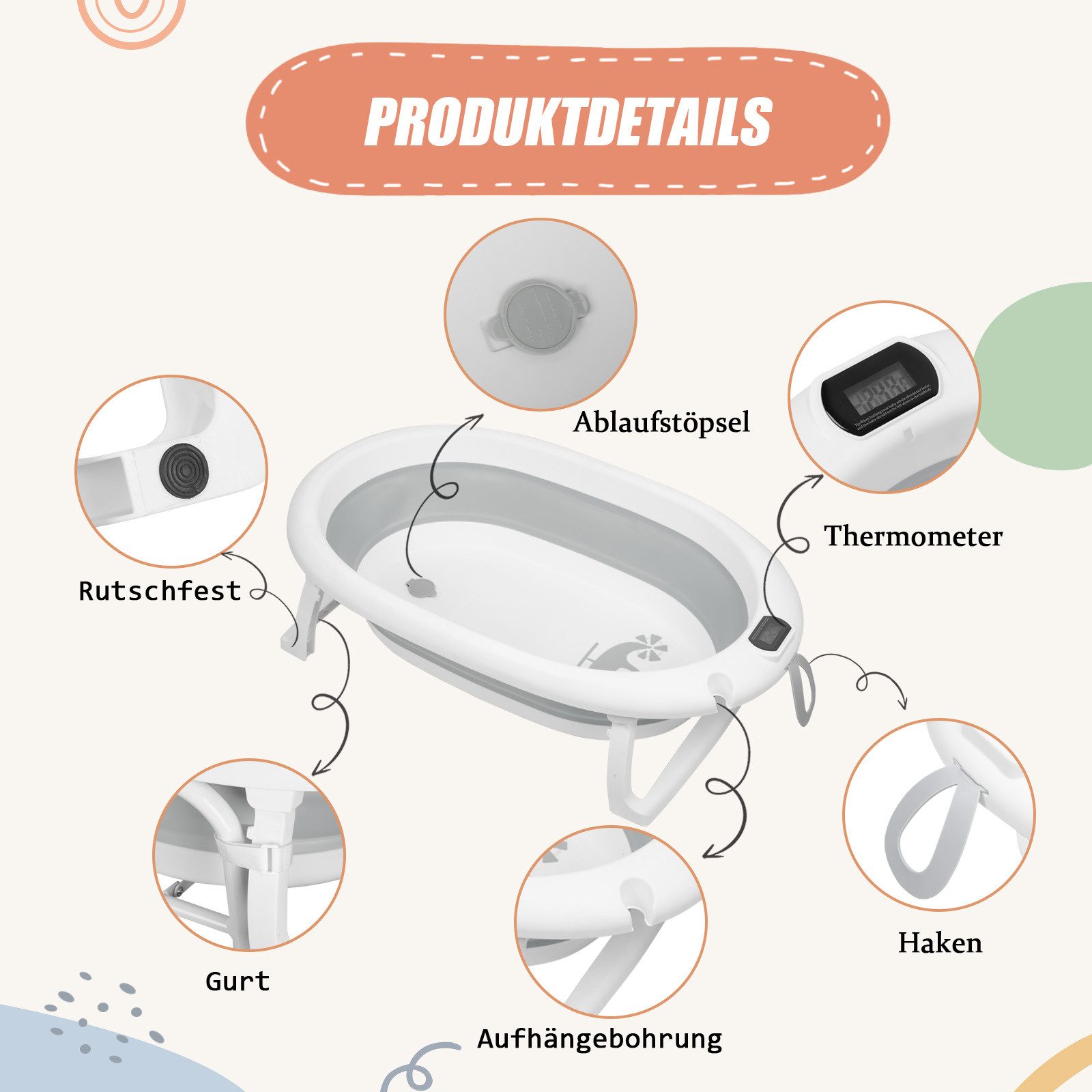 JEOBEST Babybadewanne Baby Badewanne mit Gestell, Faltbare Badewanne mit Te günstig online kaufen