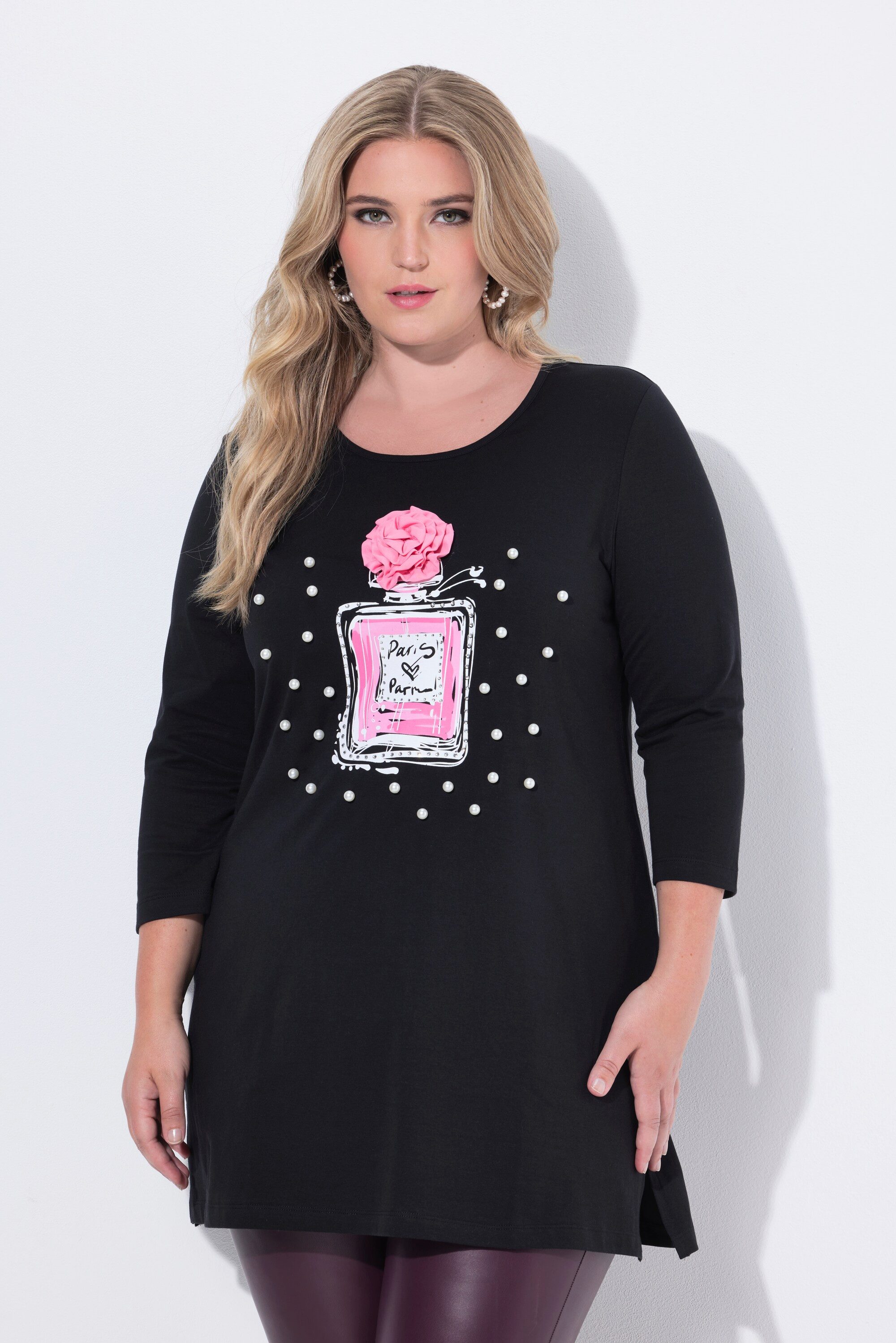 MIAMODA T-Shirt Longshirt Flakon-Motiv mit Zierperlen 3/4-Ärmel günstig online kaufen