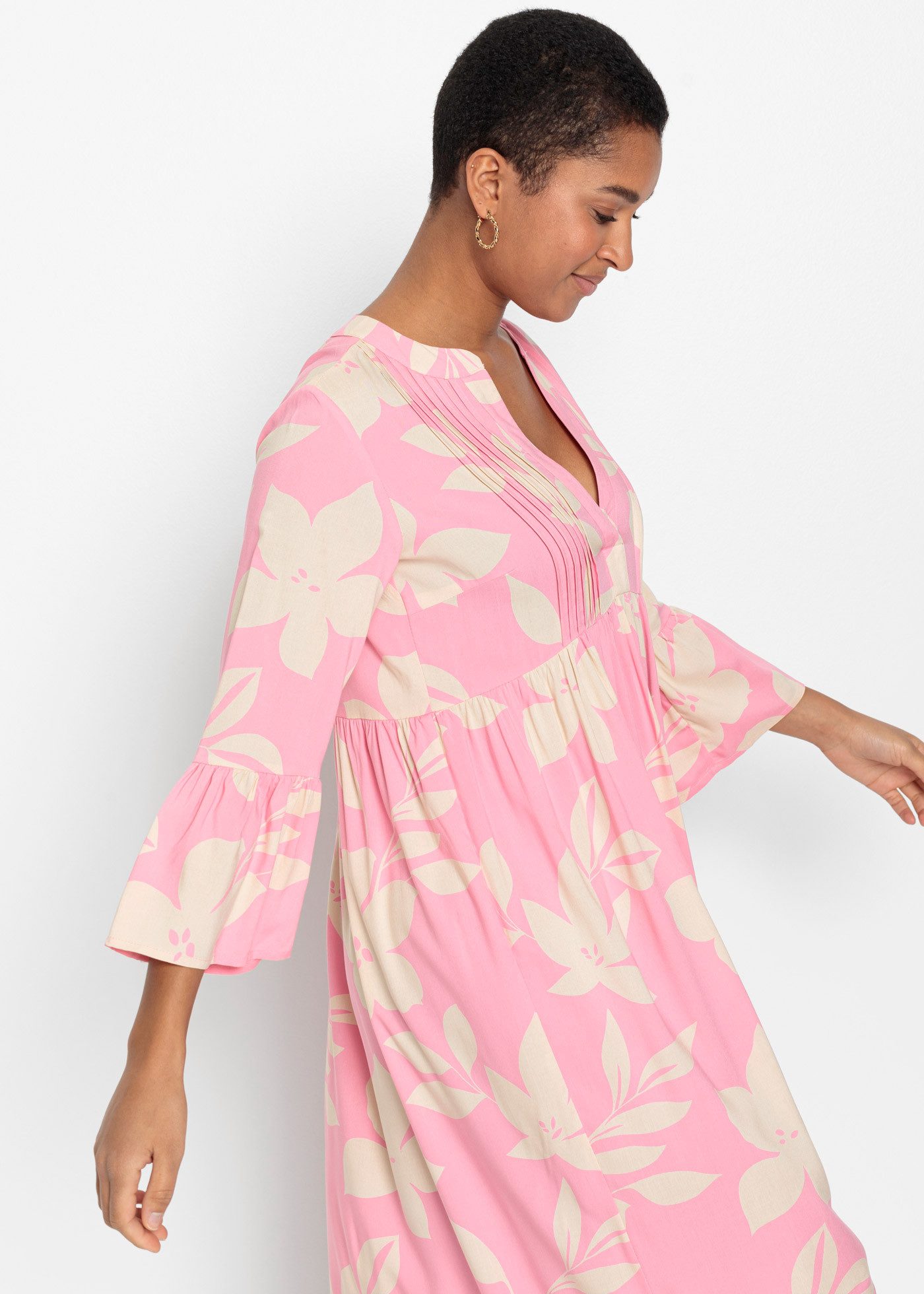 bonprix Maxikleid für modischen Auftritt, aus Viskose, A-Linie, 3/4-Ärmel günstig online kaufen