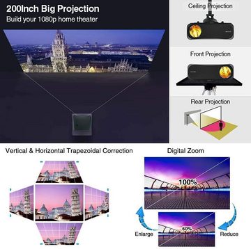 ZCGIOBN Portabler Projektor (16000:1, 1920 x 1080 native Auflösung px, LED Beamer 4K 13000 Lumen Smart 5G WLAN Heimkino Beamer Android USB)