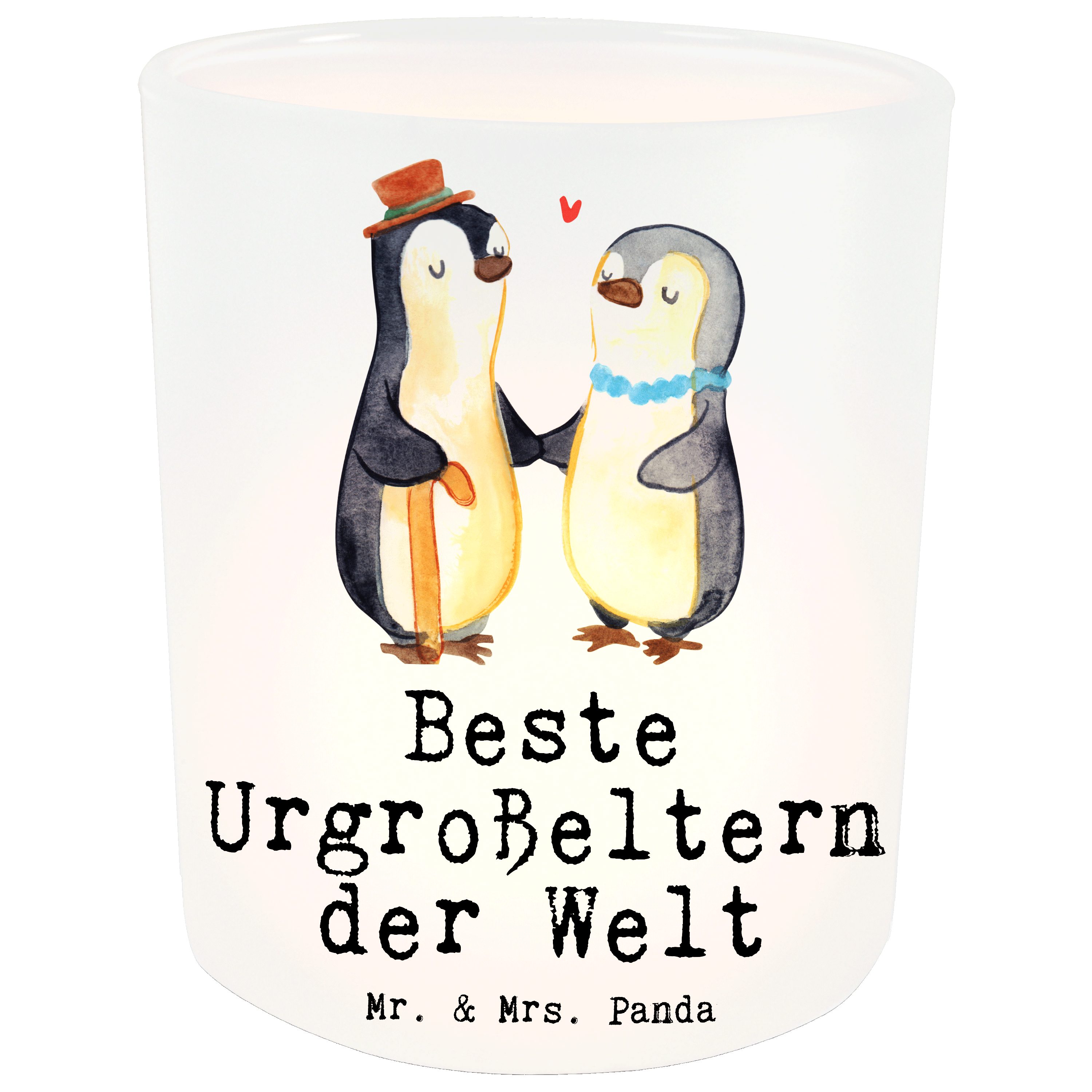 Mr. & Mrs. Panda Windlicht Pinguin Beste Urgroßeltern der Welt - Transparent - Geschenk, Mitbrin (1 St) | Windlichter