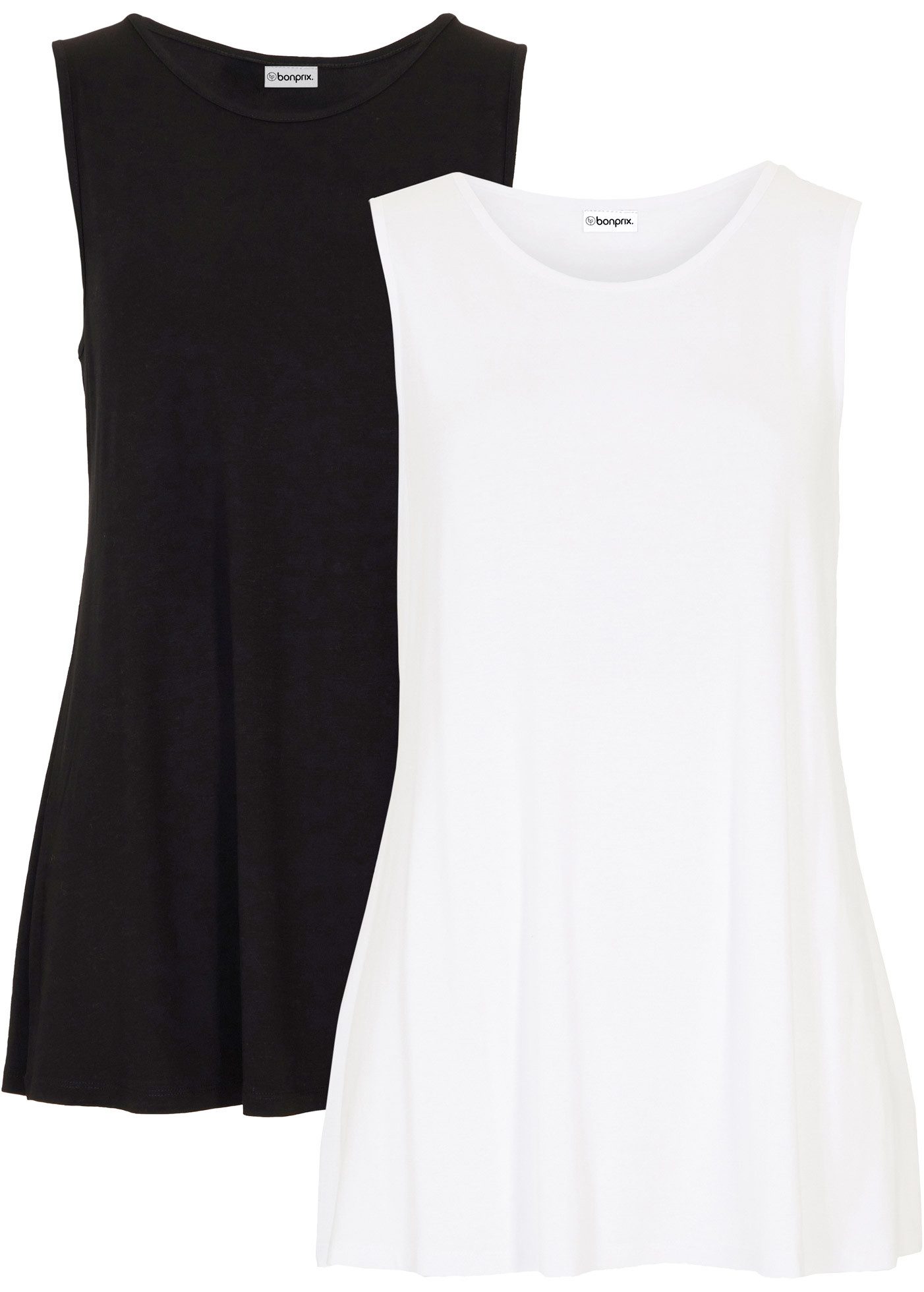bonprix Shirttop (Packung, 2-tlg) Longtop in dezenter A-Linie, ärmellos, Viskose-Jersey mit Stretch