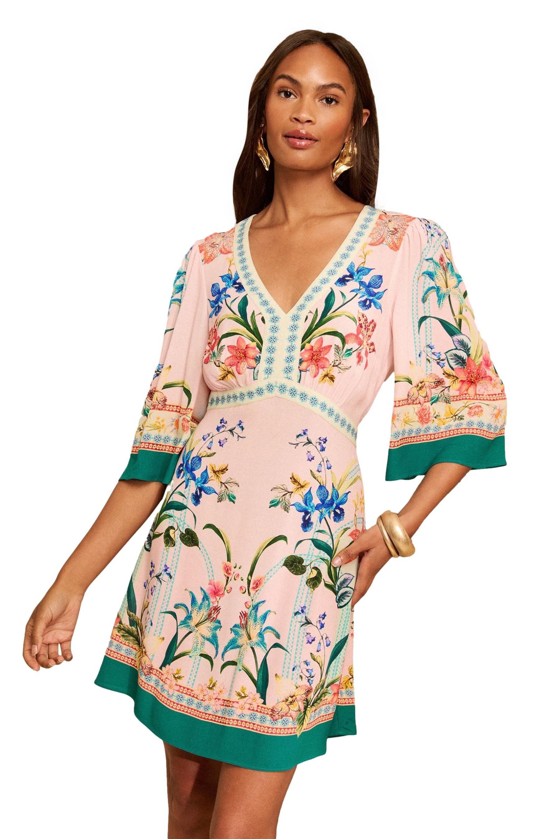 Love & Roses Minikleid Love & Roses Kaftan-Minikleid mit Placement-Print (1-tlg)