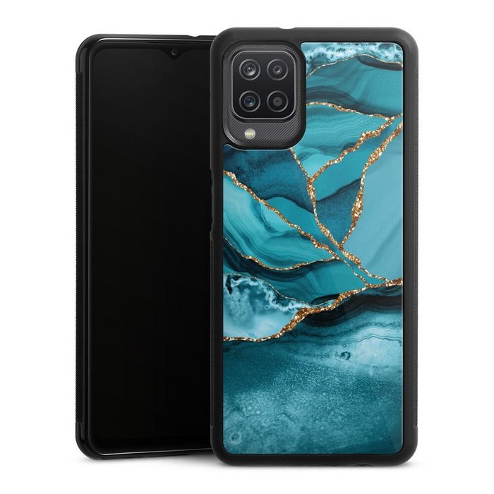DeinDesign Handyhülle Edelstein Glitzer Look Marmor Eisblaue Marmor Landschaft Samsung Galaxy A12 Gallery Case Glas Hülle