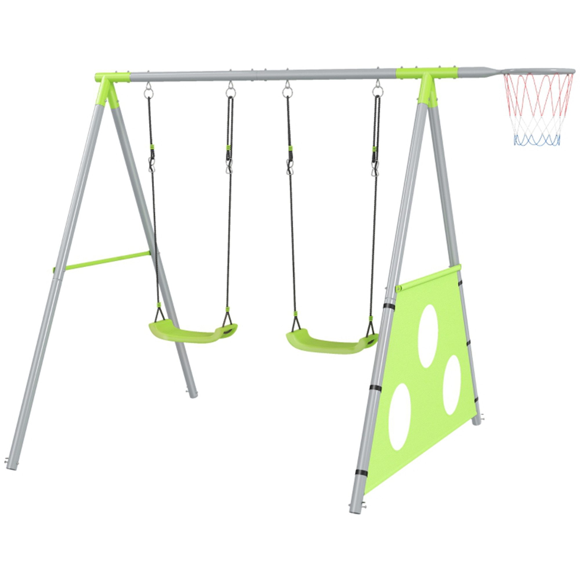 MC Star Schaukelgestell 3 in 1 Outdoor Schaukelgerüst mit 2 Schaukeln, (Basketballkorb, Fußballtor, Kinderschaukel mit Metallgestell, Gartenschaukel für Kinder)