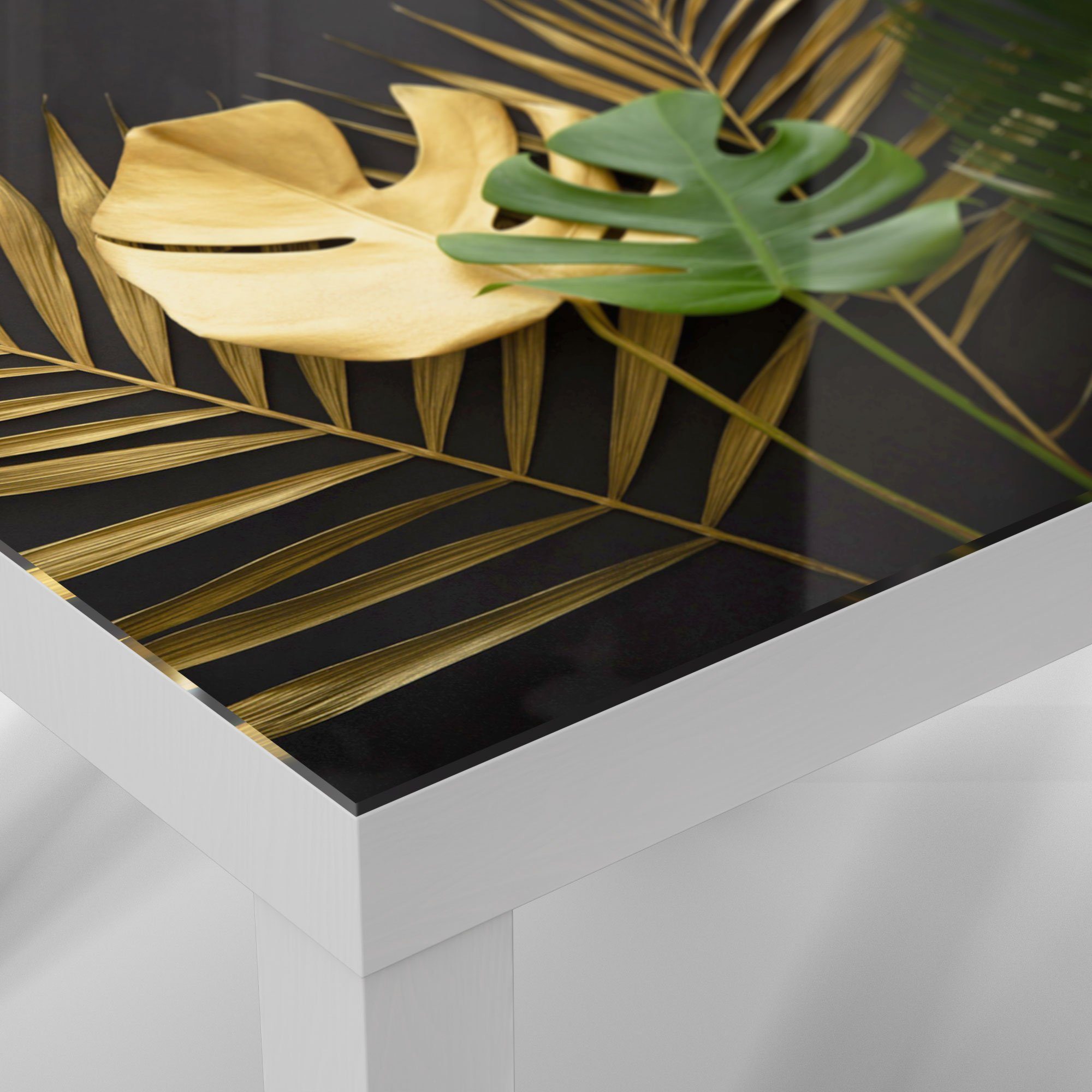 DEQORI Weiß 'Exotische Palmenwedel', Beistelltisch modern Couchtisch Glas Glastisch