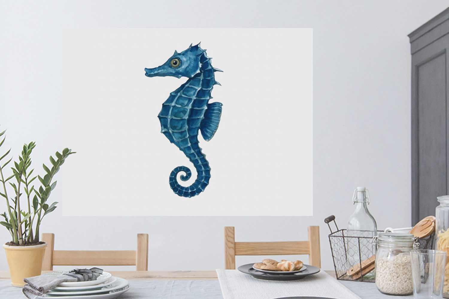 MuchoWow Wandsticker Seepferdchen - Schwanz - Blau (1 St), Wanddeko, Aufkleber, Wandtattoo, 120x90 cm