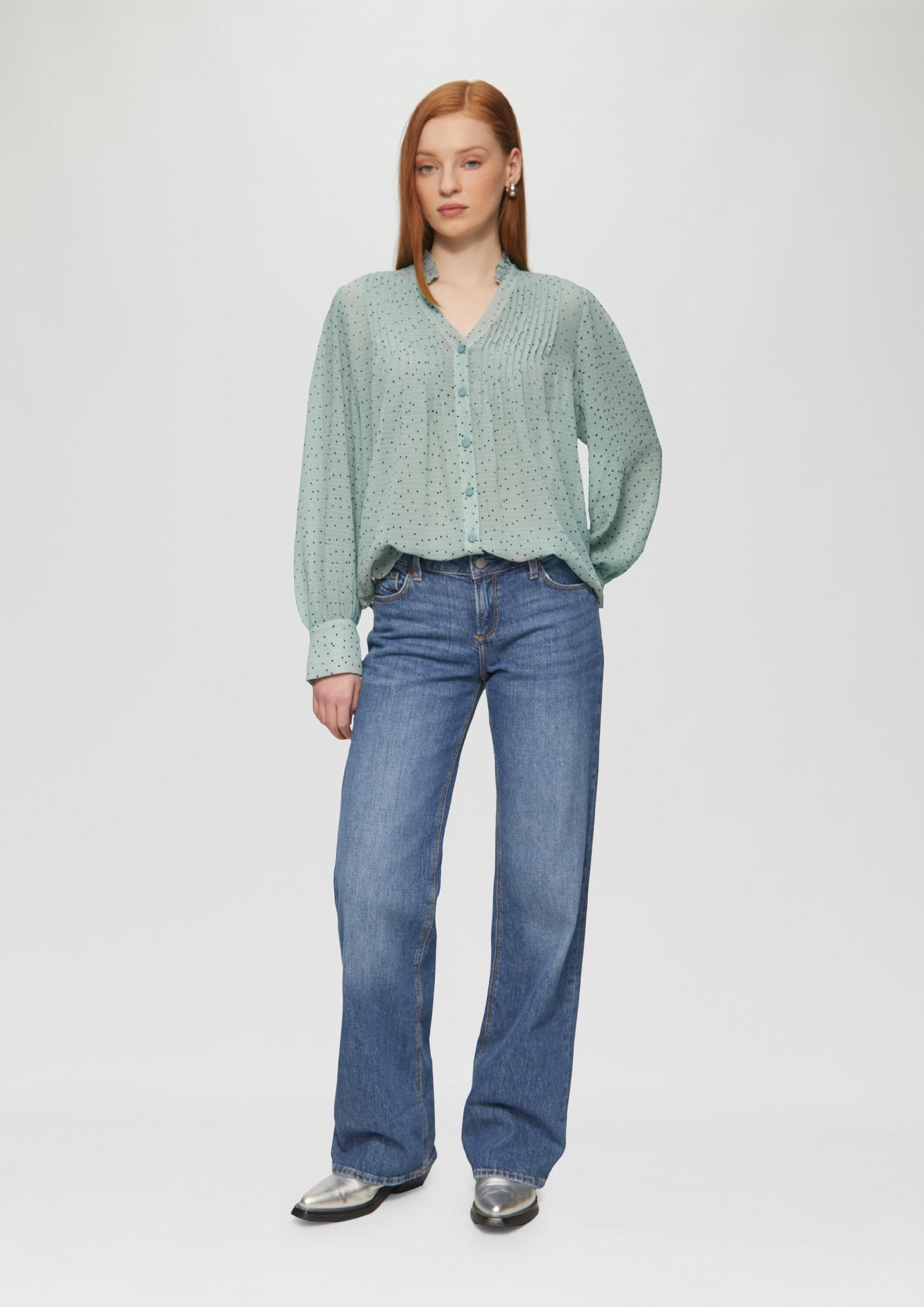 QS Langarmbluse Bluse Strukturierte Chiffonbluse mit Punktemuster