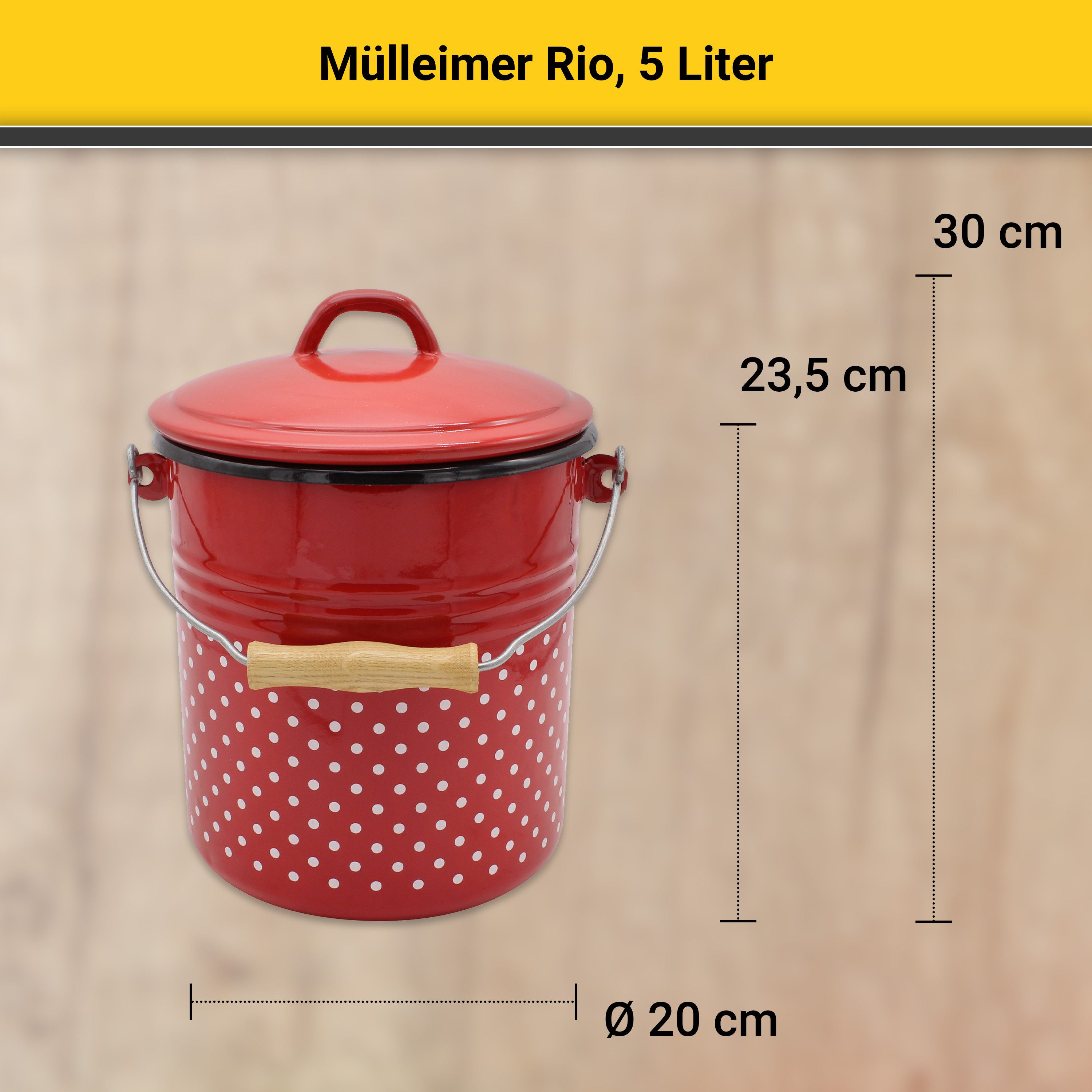 Krüger Mülleimer Emaille-Eimer mit Deckel Serie Rio, schnitt- / kratzfeste Oberfläche, bakterienabweisend, extrem langlebig