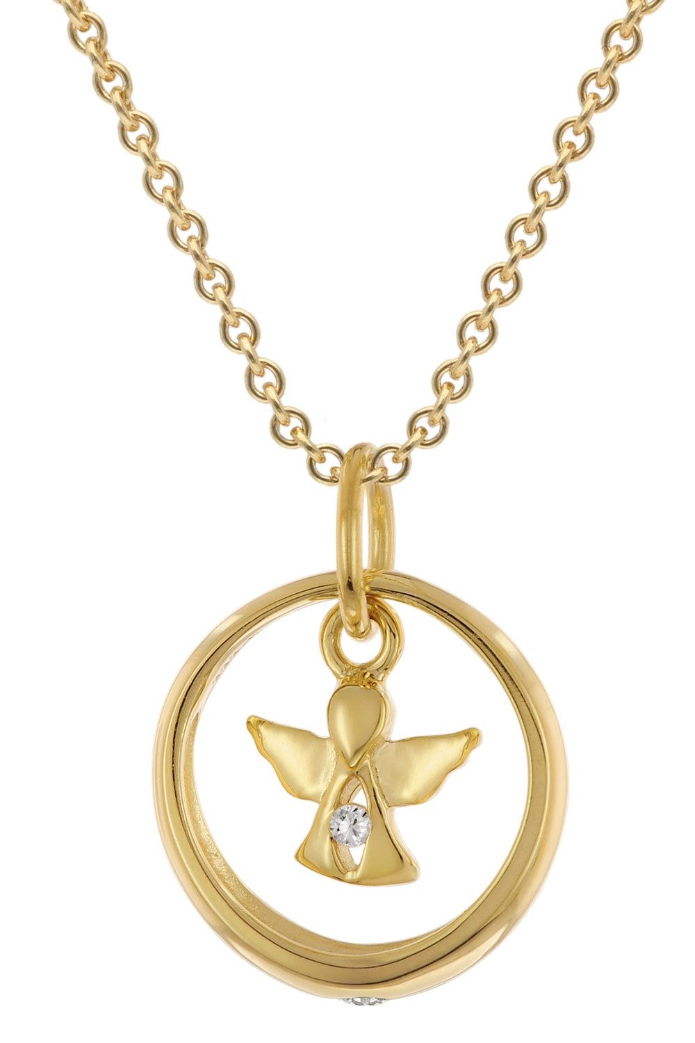 trendor Kette mit Anhänger Taufring Mit Engel Gold 333 / 8K An Vergoldeter Silberkette