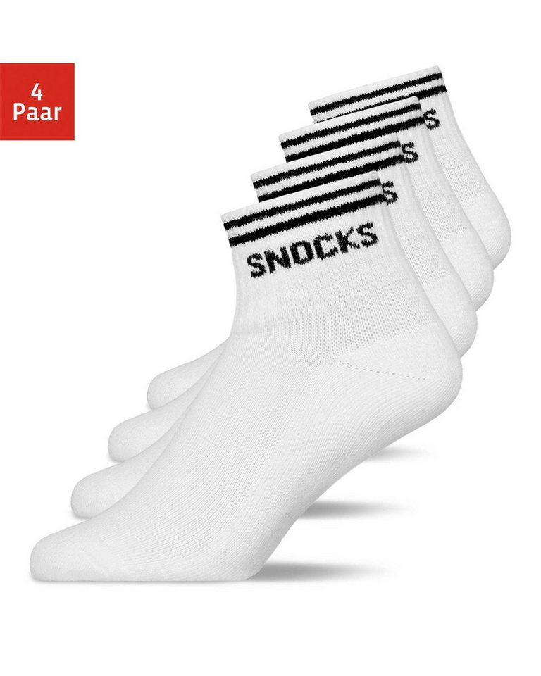 SNOCKS Sneakersocken kurze Socken für Herren & Damen mit Logo (4-Paar) mit Rippbund, verstärkte Sohle, halbhoch, aus Bio-Baumwolle
