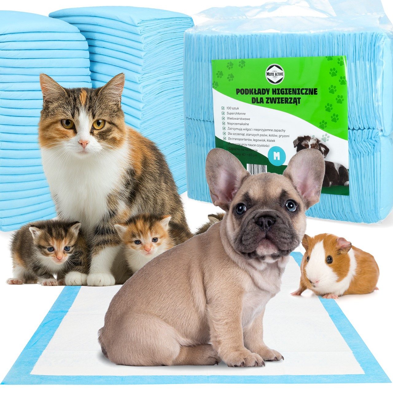 Moto Active Tierdecke Hundetoilette Welpenunterlage Trainingsunterlage Hundepads, Vliesstoff, Zellstoff, PE-Folie, Hygiene-Unterlage Hund Katze Saugfähig Auslaufsicher M L XL