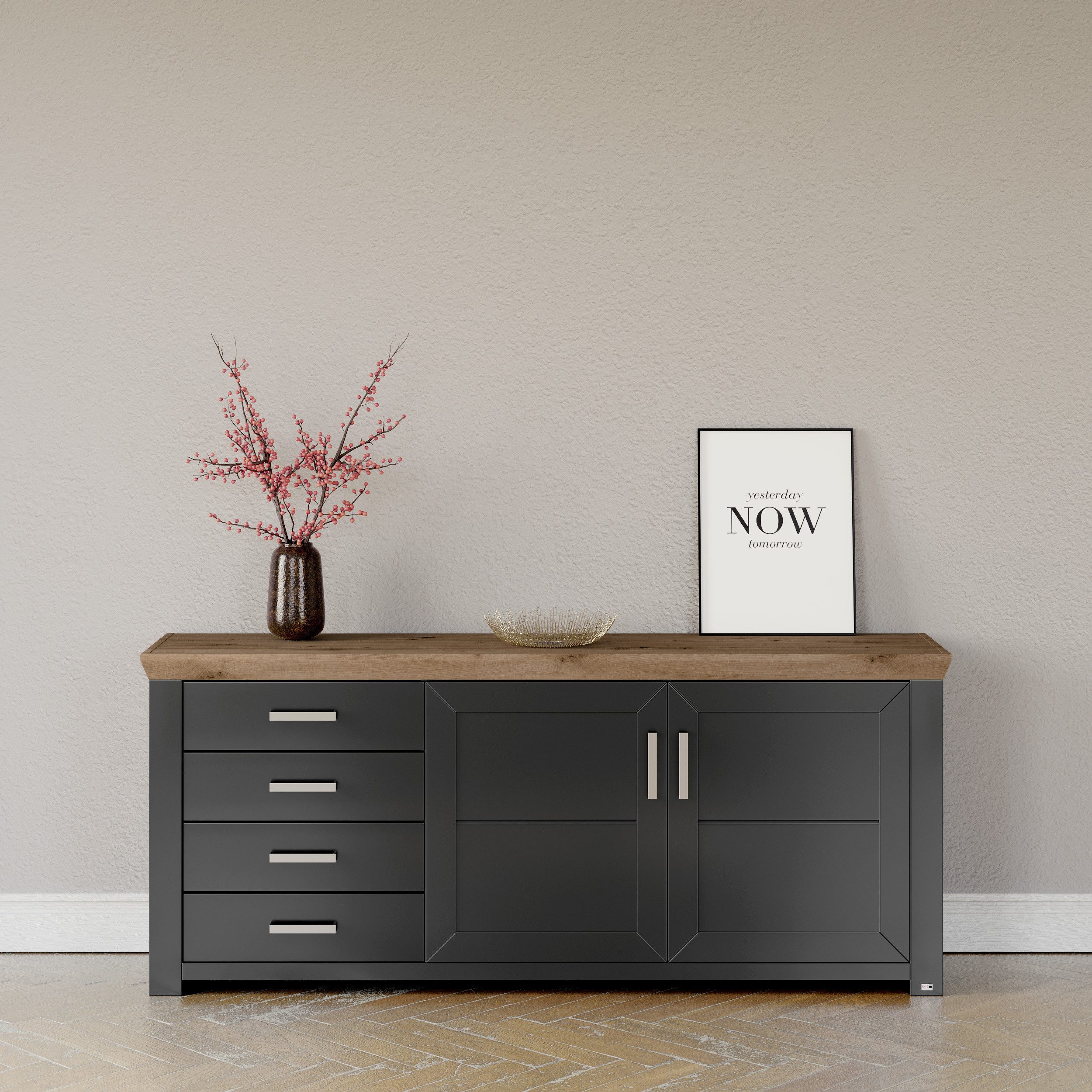 set one by Musterring Sideboard York, Typ 51, mit viel Stauraum, Bügelgriff silber, B 184 x H 79 cm