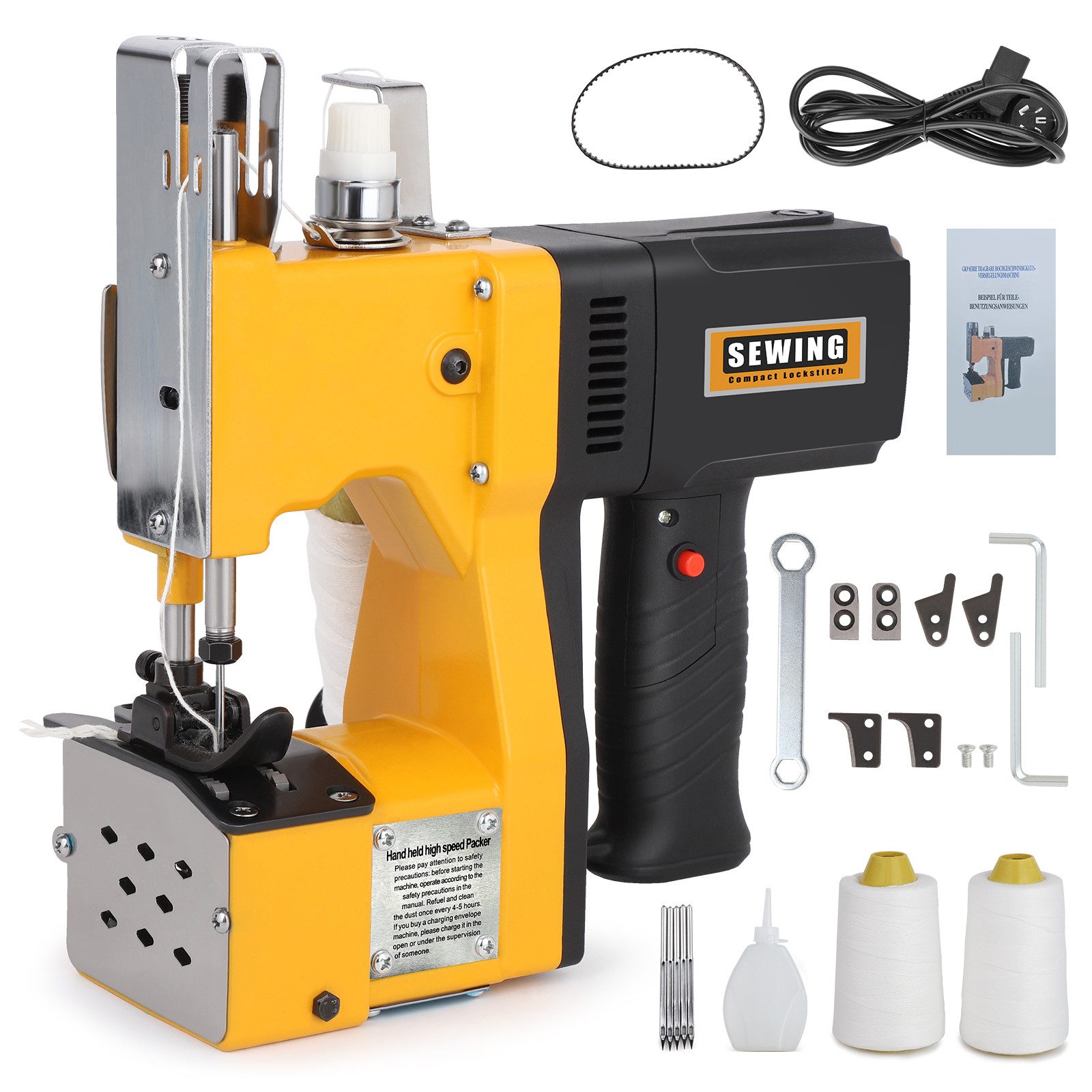 XERSEK Nähmaschine 210W Tragbar Sacknähmaschine 220V Elektrische Beutelverschließmaschine, für Säcke Taschen Stoff Reis Papier Plastiktüten