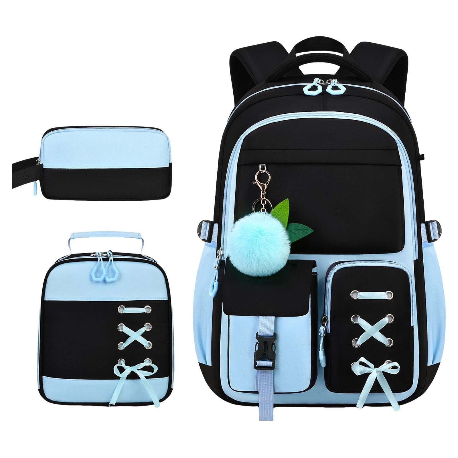 MOPUEA Schulrucksack Schulrucksack Set 3tlg Schulrucksack mit Lunchpaket und Mäppchen (Set, 3-tlg., Leicht Schulrucksack Teenager für Schule, Reisen und Freizeit), Rucksack für Unisex Verstellbarer Schultergurt