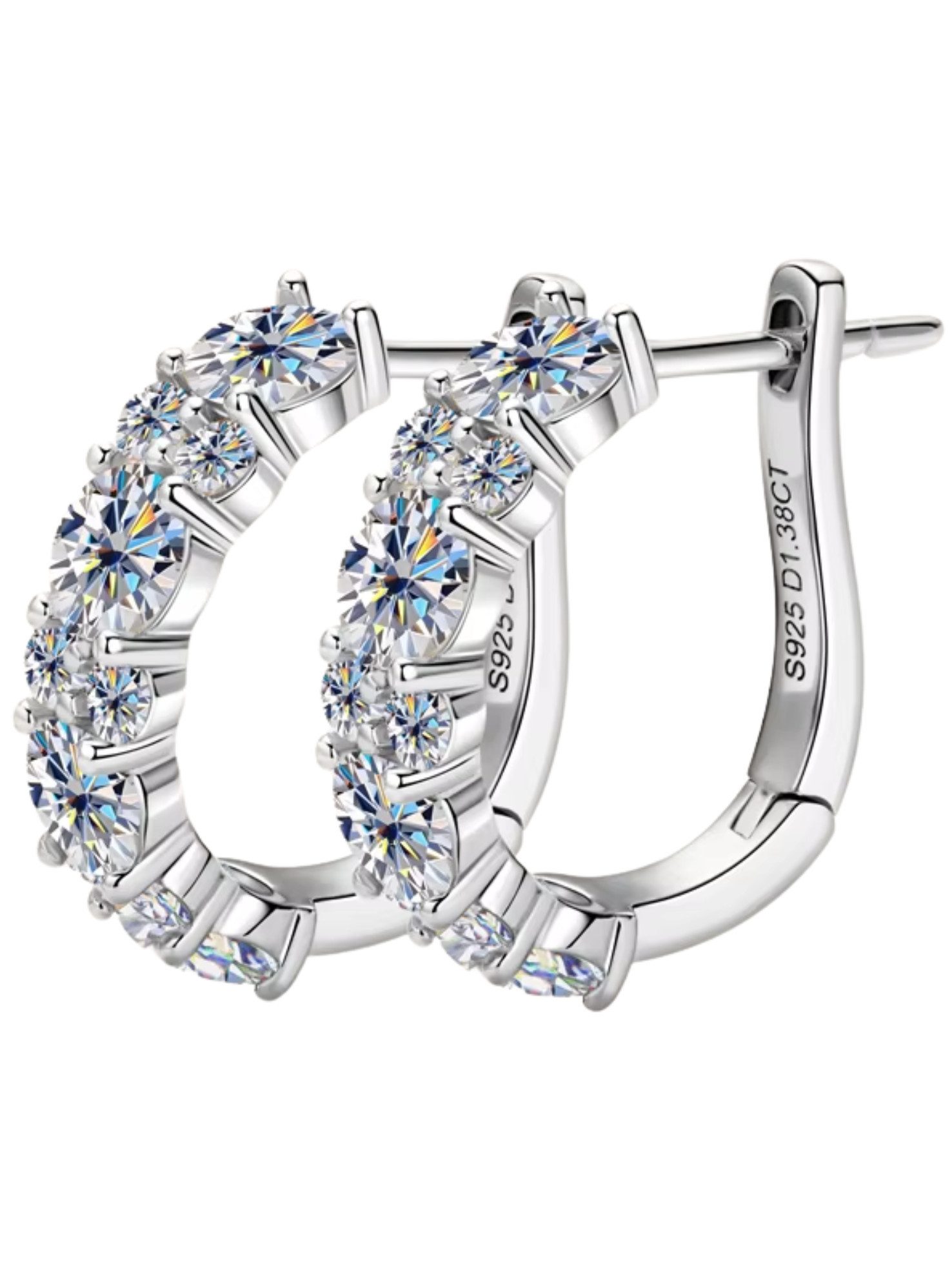 S&T Design Paar Creolen Moissanit Creolen 925 Silber 18K Weissgold Damen Ohrringe (Sterling Silber 925, inkl. Schmuckbox), Echtschmuck Damenohrringe