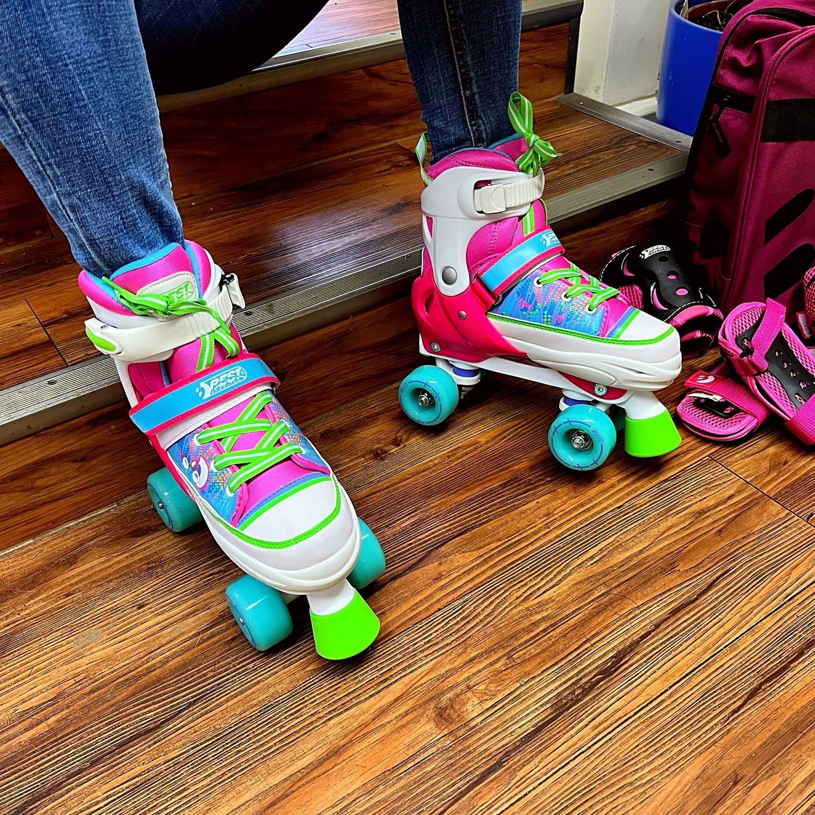 Best Sporting Schlittschuhe Rollschuhe, Größe verstellbar, ABEC 7 Carbon, pink-bunt