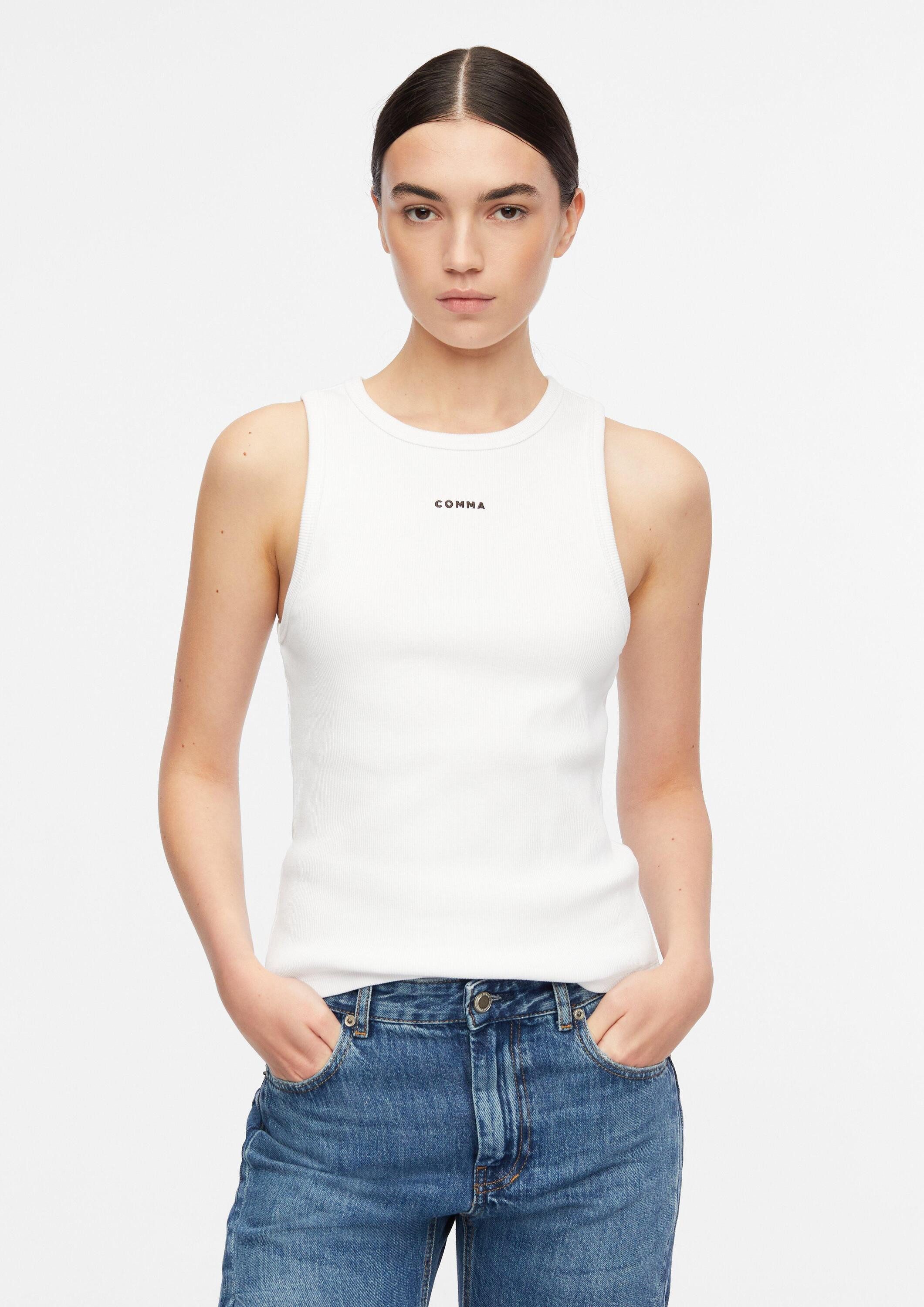 comma Muskelshirt T-Shirt Ripptop mit Logostickerei