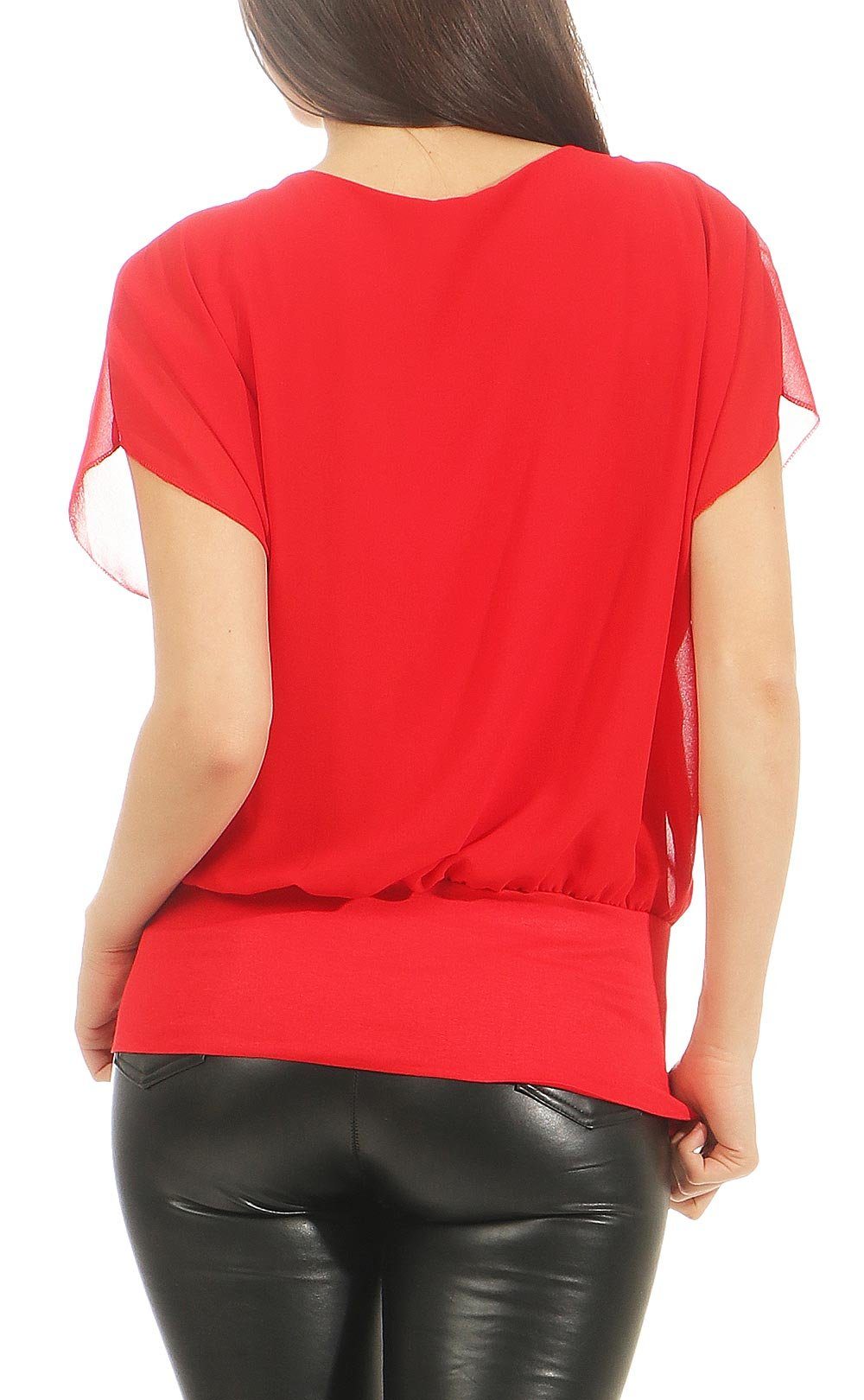 malito more than fashion Chiffonbluse malito Damen kurzarm Bluse im Fledermaus Look, Tunika mit Zipper, Kurzarm Bluse