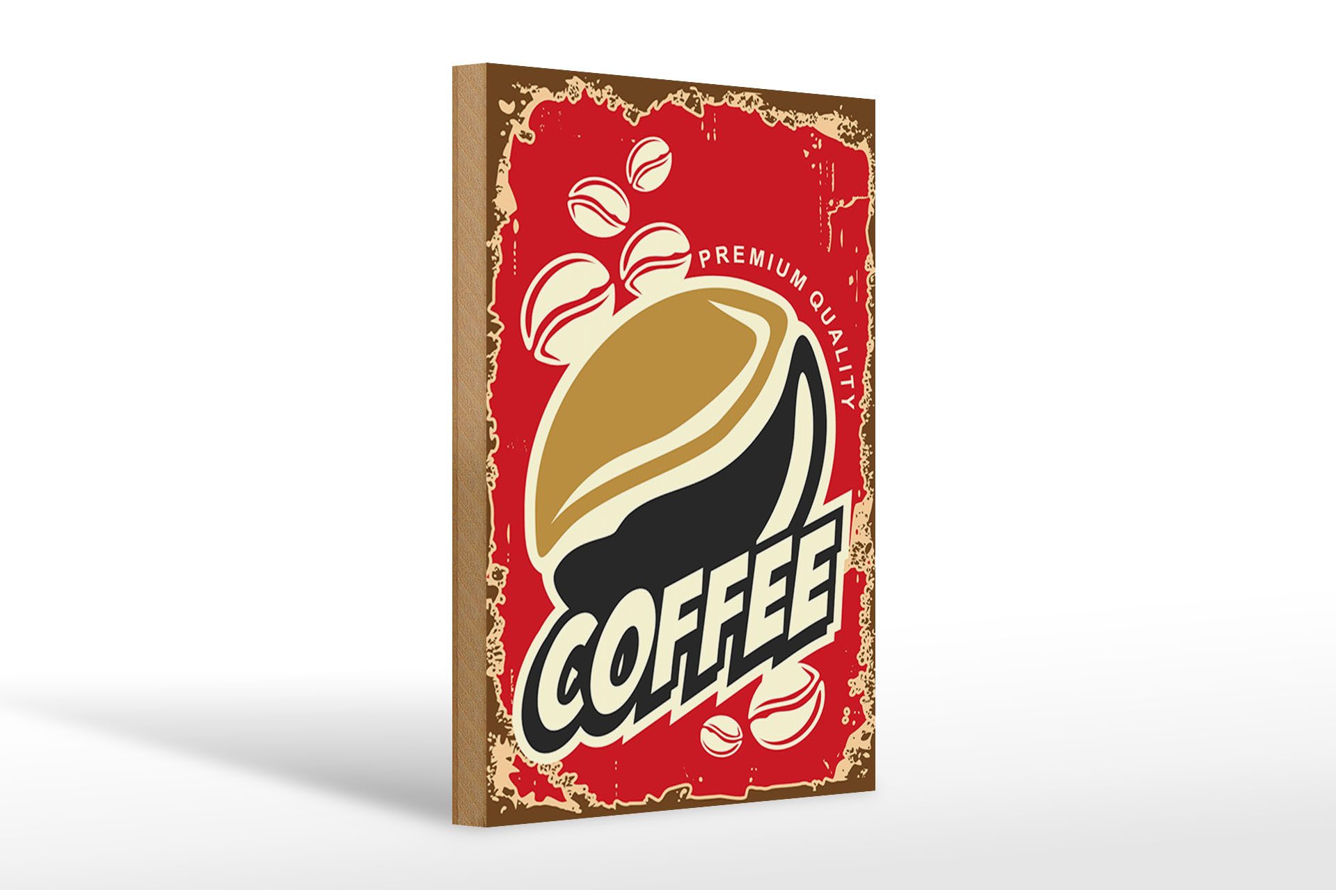 Femer GmbH Holzbild Retro 20x30cm Kaffee Premium Quality Coffee, Essen Trinken Genuss, Nostalgie Retro Altes (1 St), Glatte Holzfaserplatte (MDF), vorn beschichtet