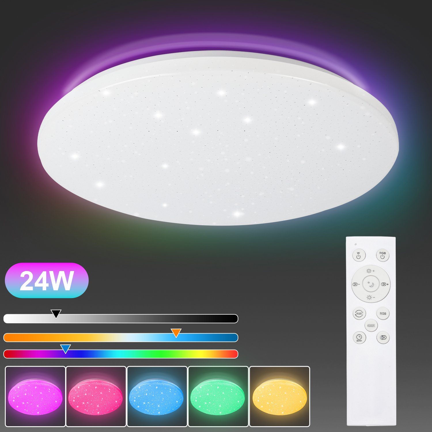 LED Flach LED Deckenleuchte RGB Fernbedienung 24W Gimisgu Deckenleuchte 24W Badleuchte Sternenhimmel